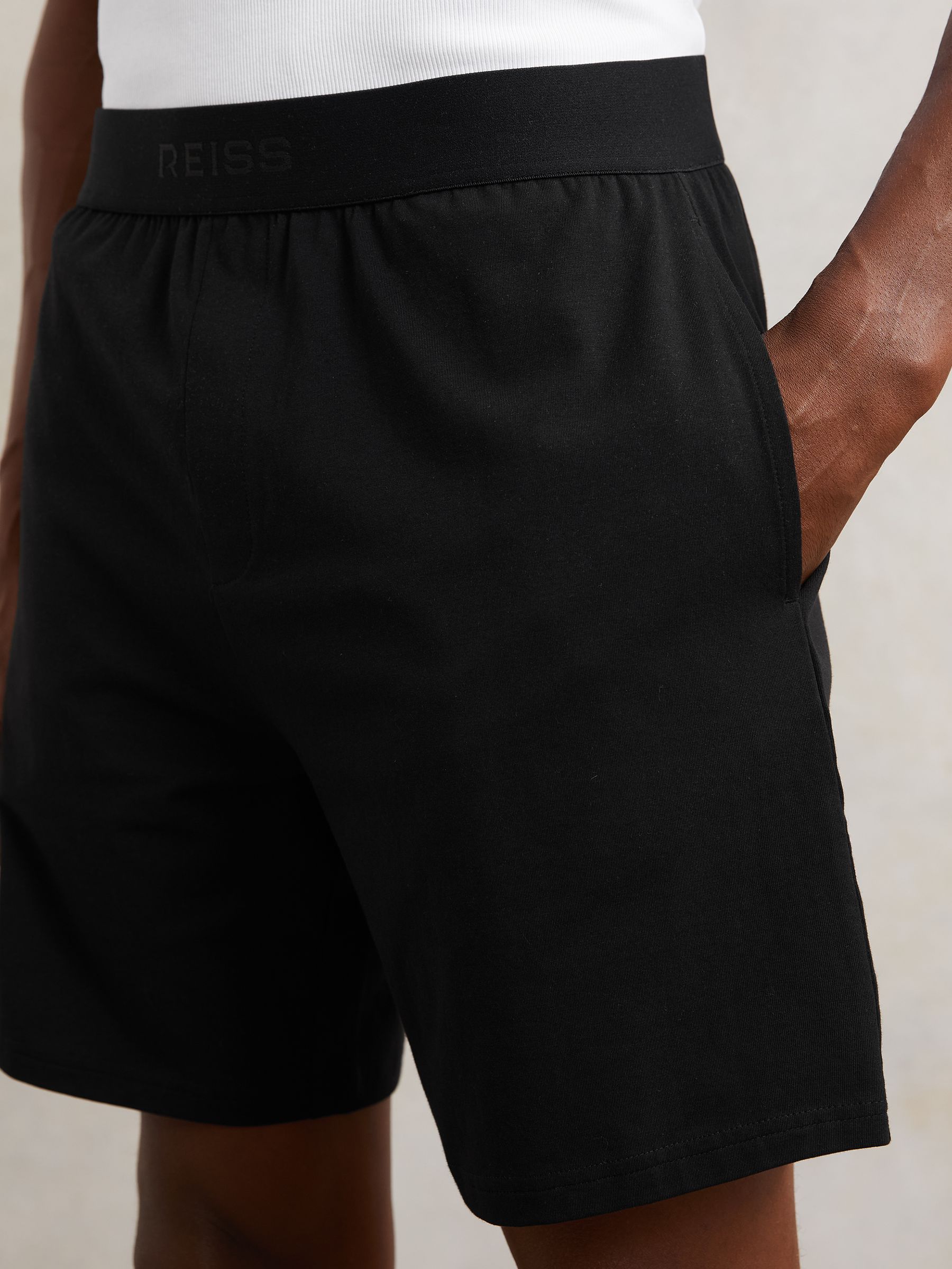 Cotton Jersey Logo-Waistband Shorts with Stretch in Black - image 5