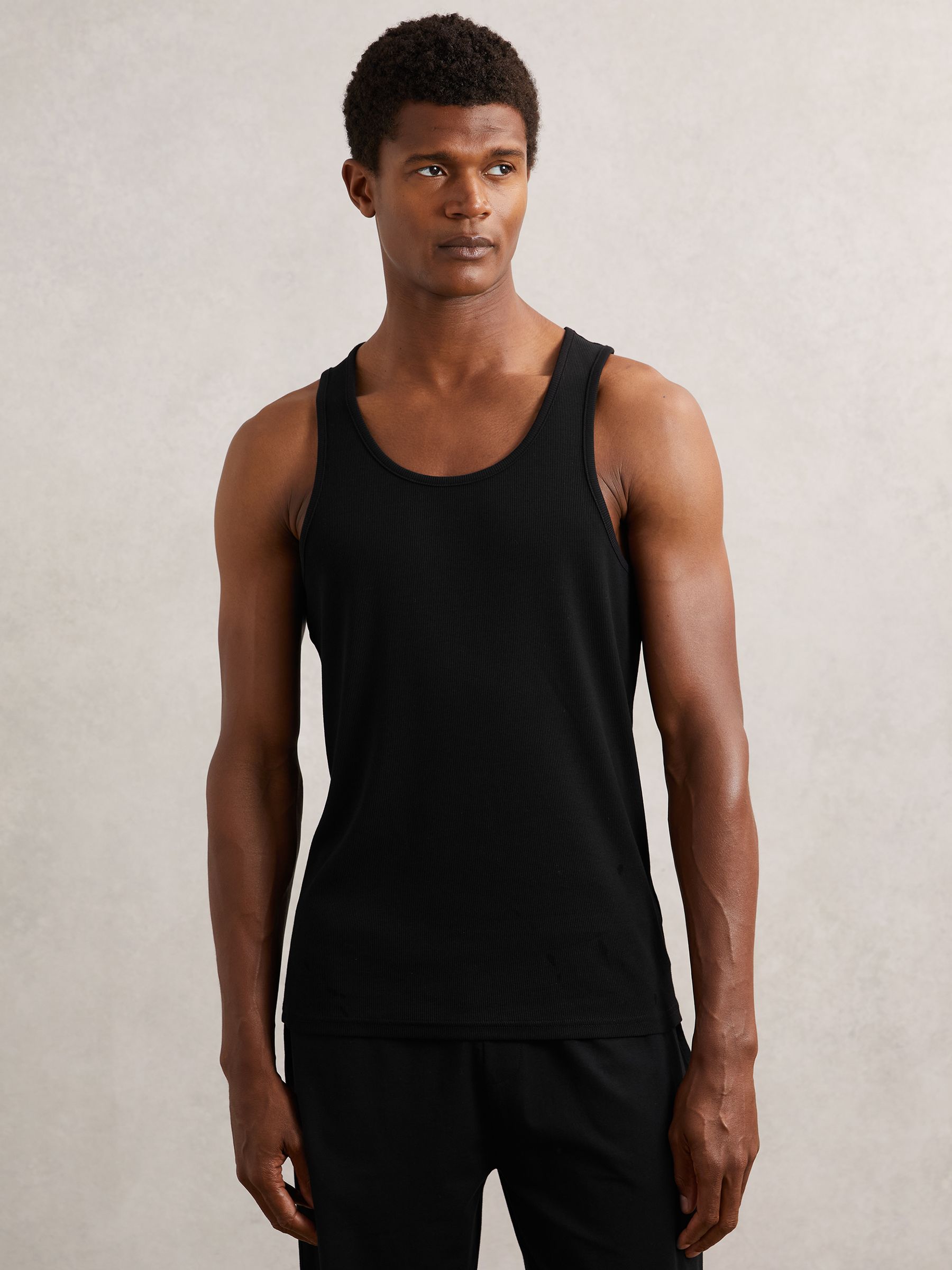 Stretch-Cotton Ribbed Vest in Black - Image 1 of 6 Stretch-Cotton Ribbed Vest in Black - Image 1 of 6