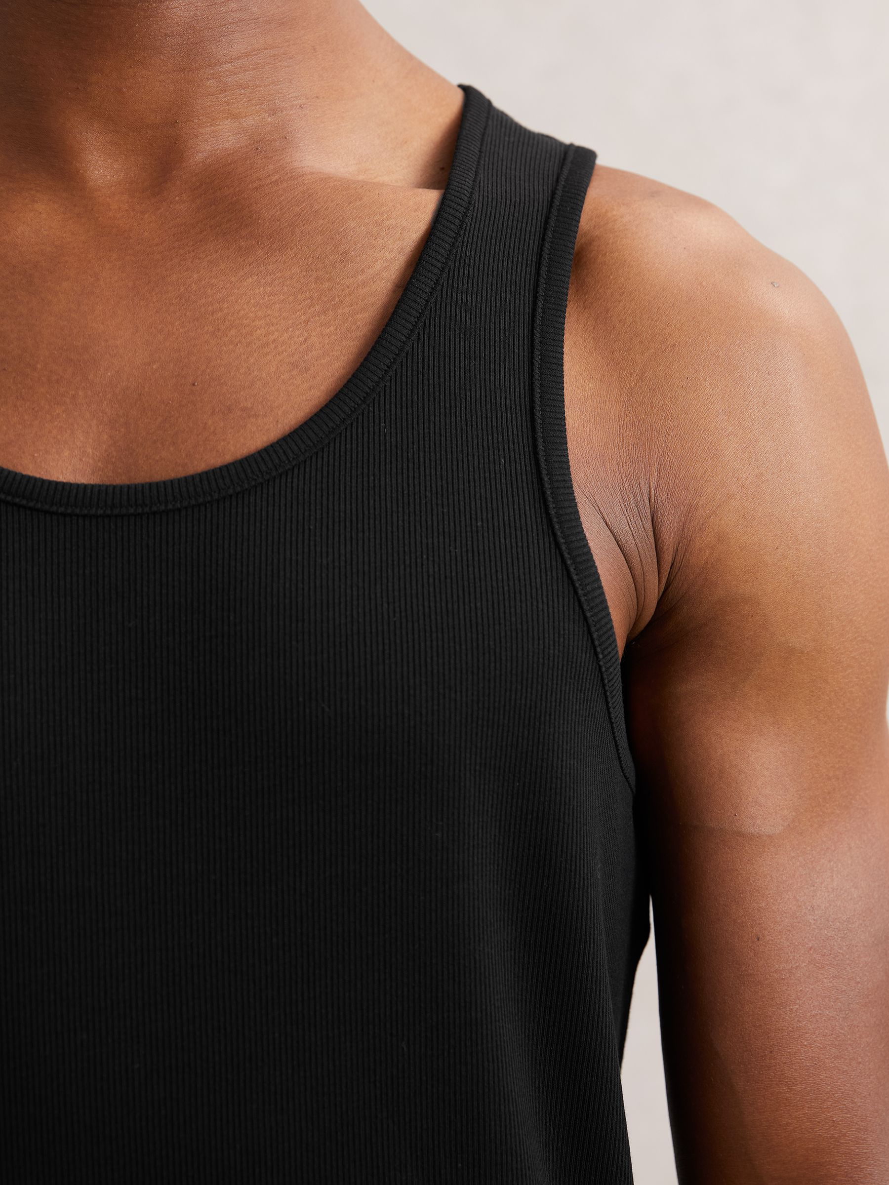 Stretch-Cotton Ribbed Vest in Black - Image 3 of 6