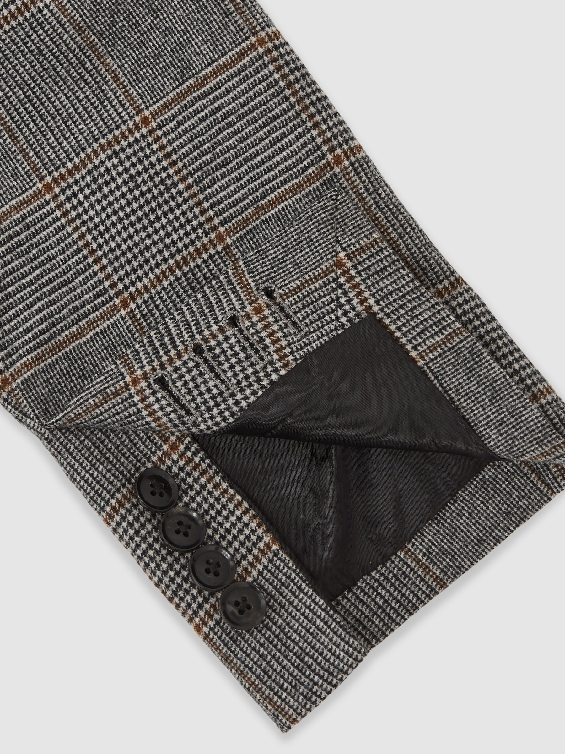 Wool Double-Breasted Check Tailored-Fit Suit Blazer in Charcoal Grey - image 4