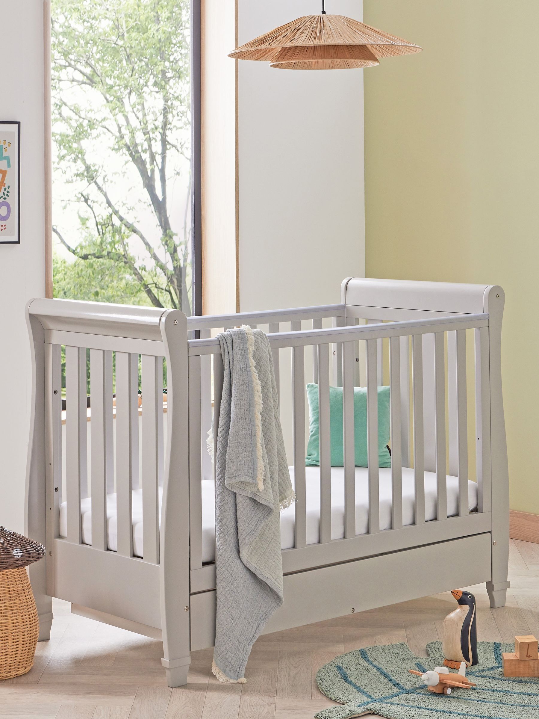 Babymore Grey Eva Sleigh Cot Bed Dropside with Drawer - Image 1 of 5