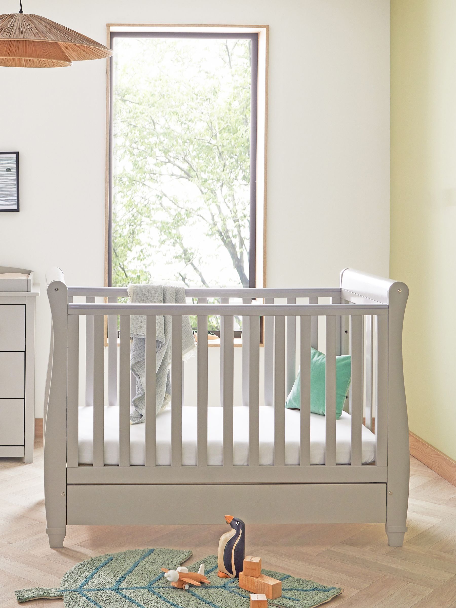 Babymore Grey Eva Sleigh Cot Bed Dropside with Drawer - Image 2 of 5