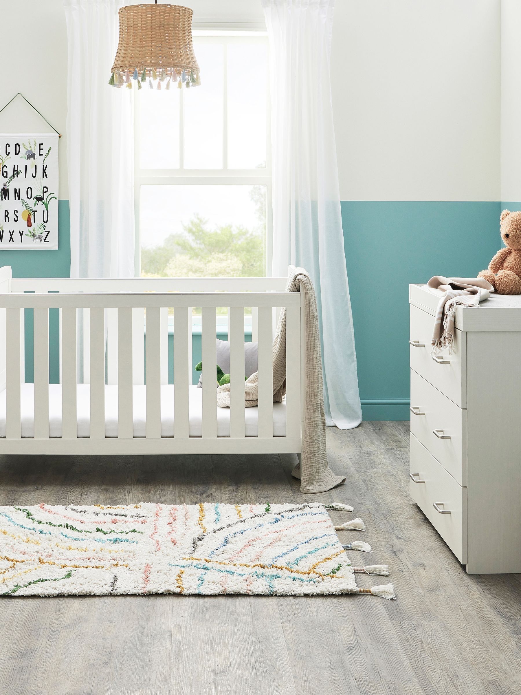 Babymore White Wash Caro Nursery Furniture Set 2 Piece - Image 1 of 5