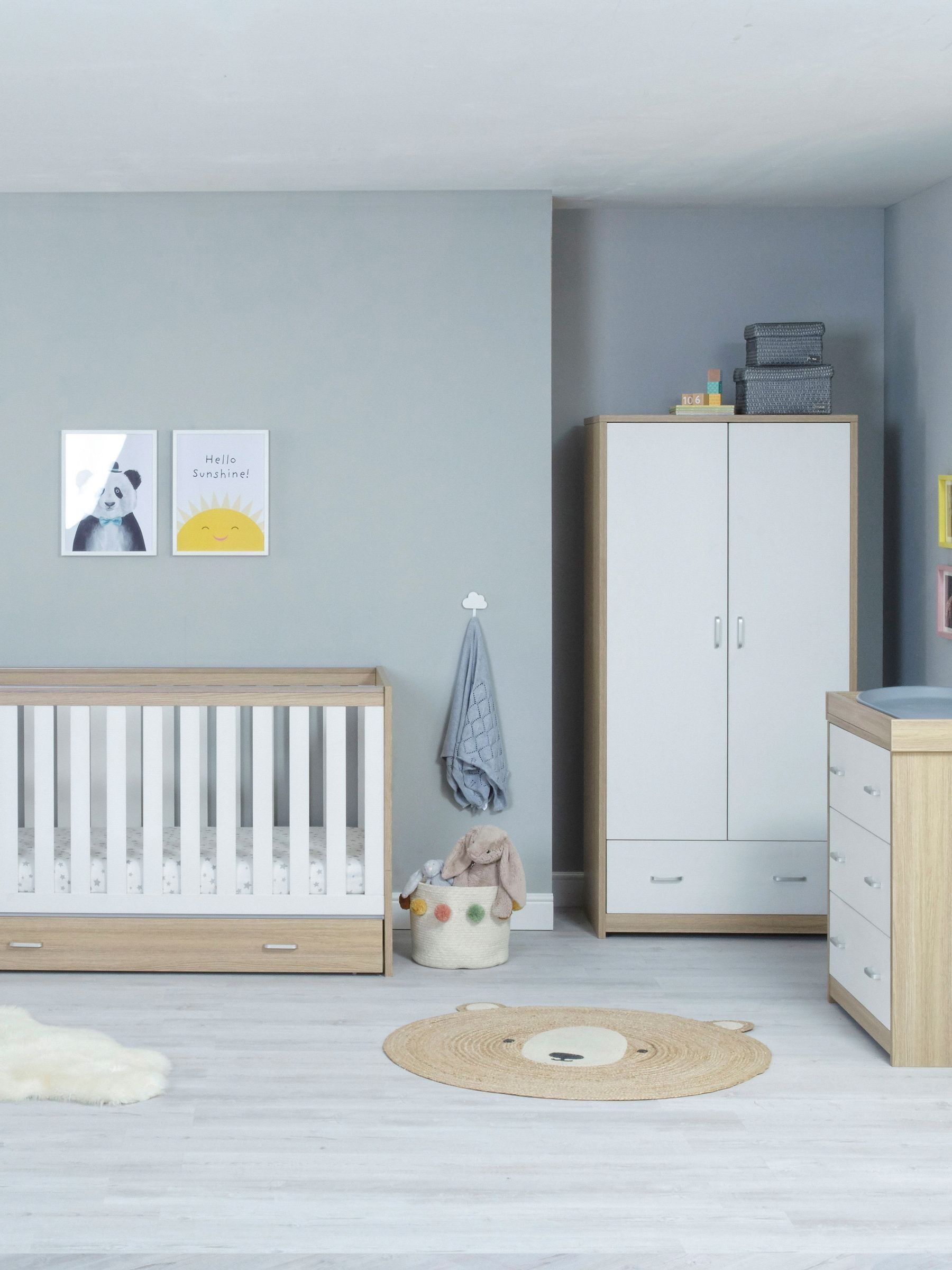 Babymore 3 Piece Oak White Veni Furniture Set with Drawer - Image 2 of 6