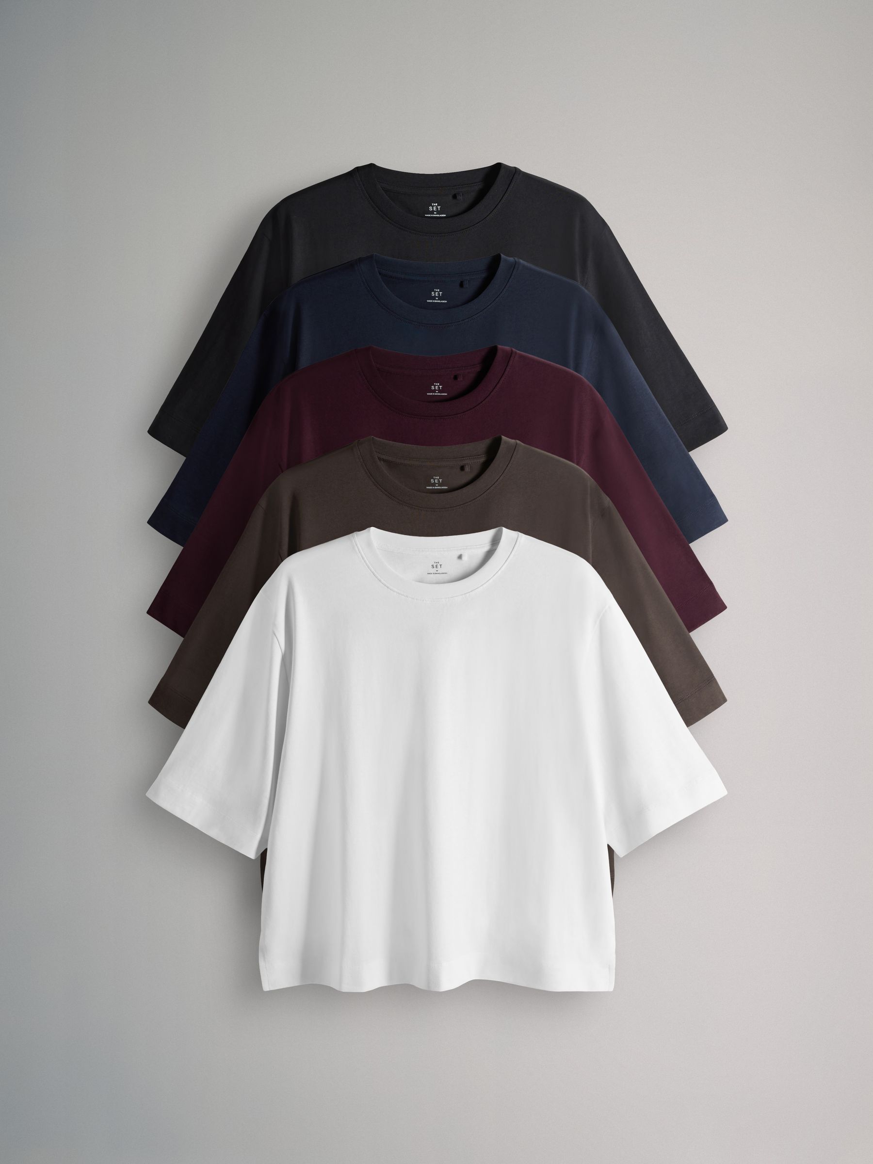 White/Black/Navy/Burgundy/Chocolate 5 Pack Heavyweight Relaxed Short Sleeve T-Shirts - Image 2 of 7