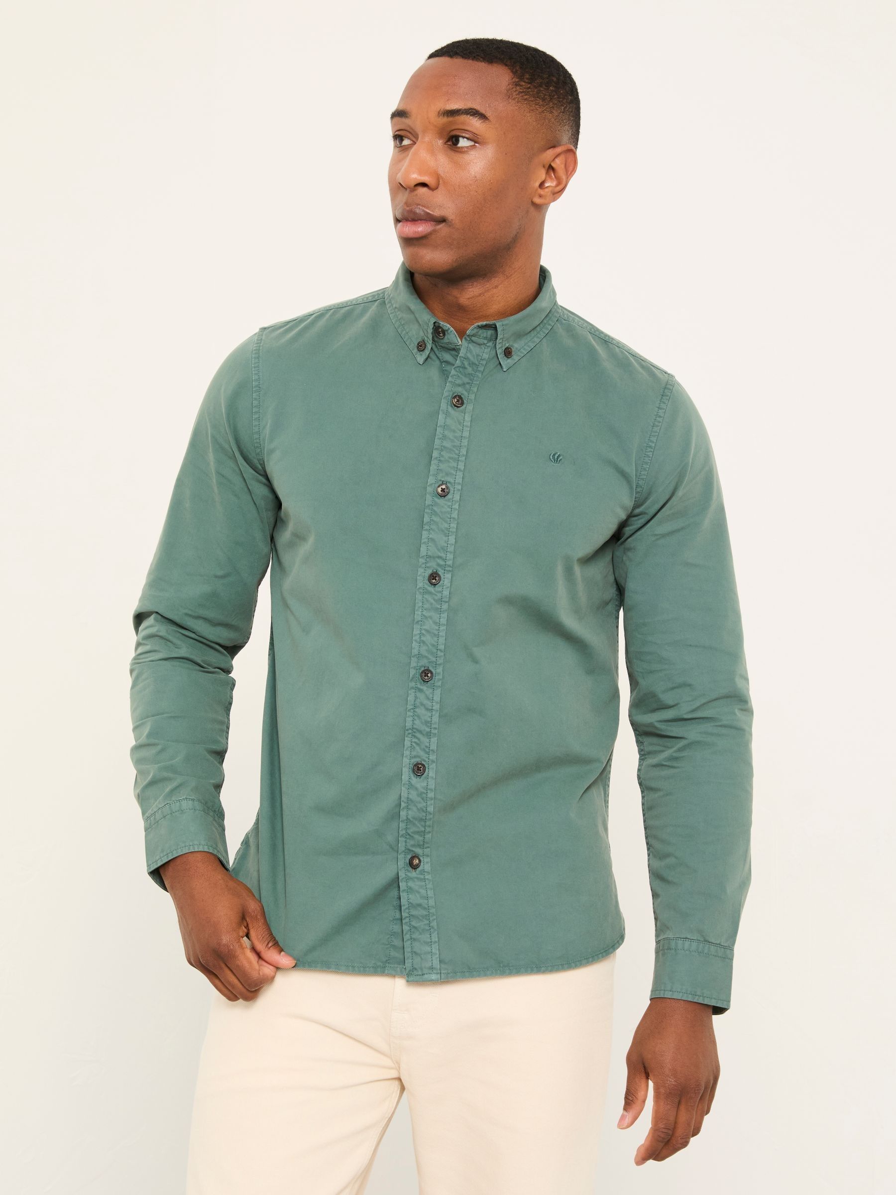 Marlow Green Long Sleeve Plain Shirt - Image 1 of 6