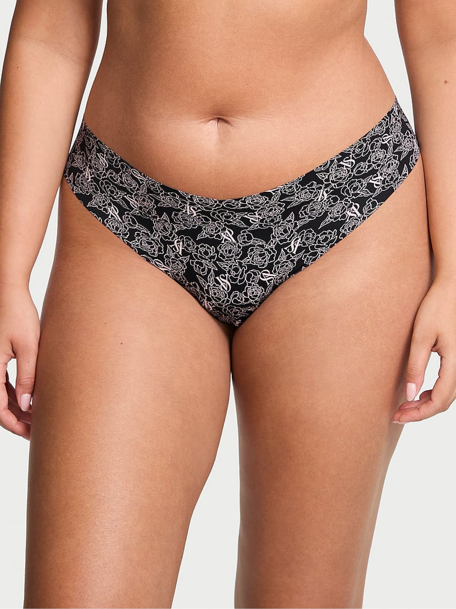 Black Sketch Floral Thong Print Knickers - Image 1 of 2