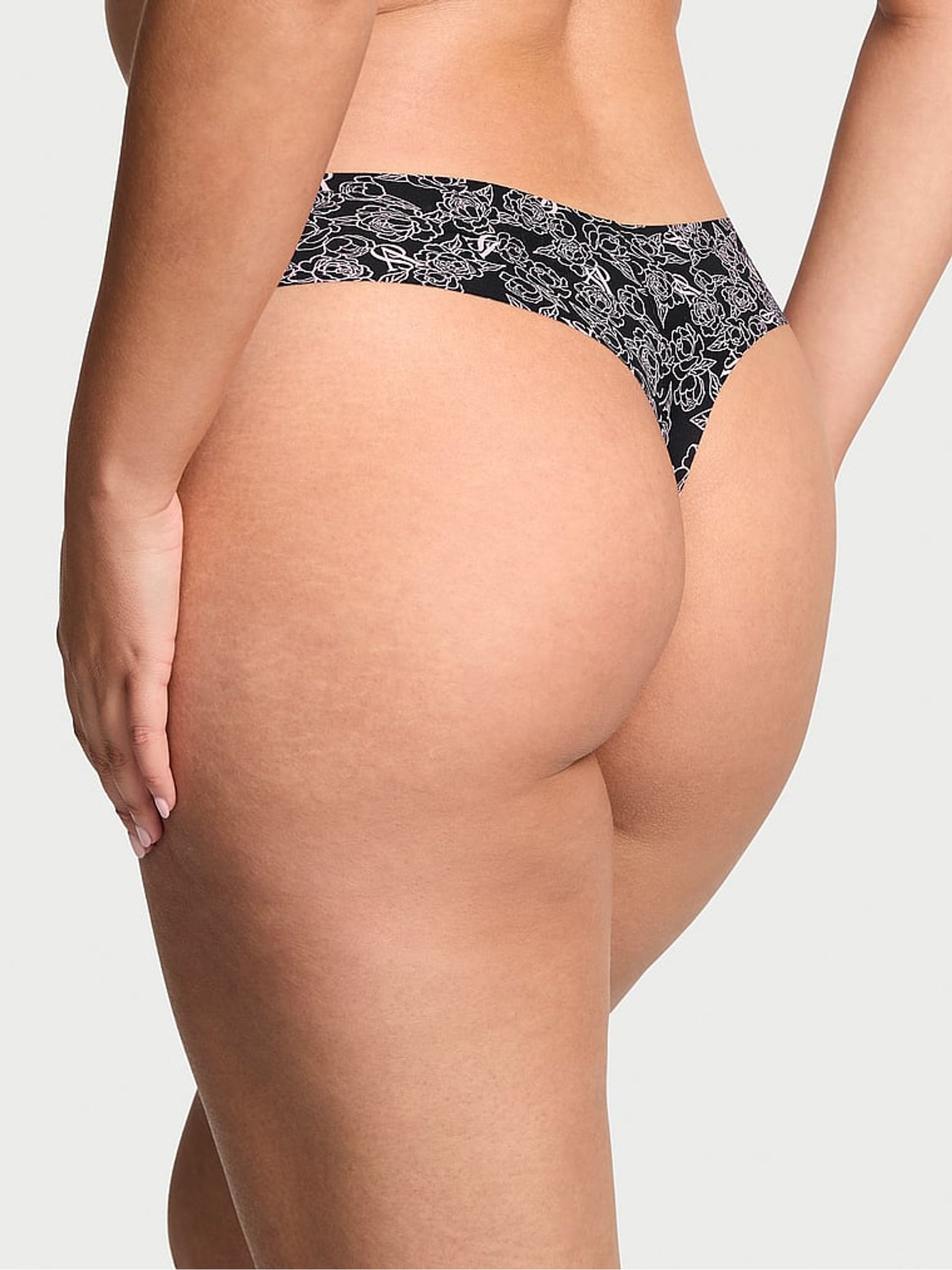 Black Sketch Floral Thong Print Knickers - Image 2 of 2