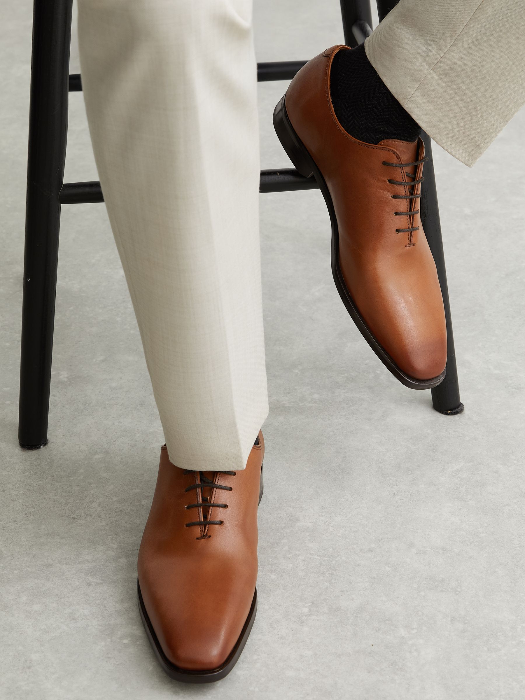 Leather Lace-Up Oxford Shoes in Light Tan - image 5