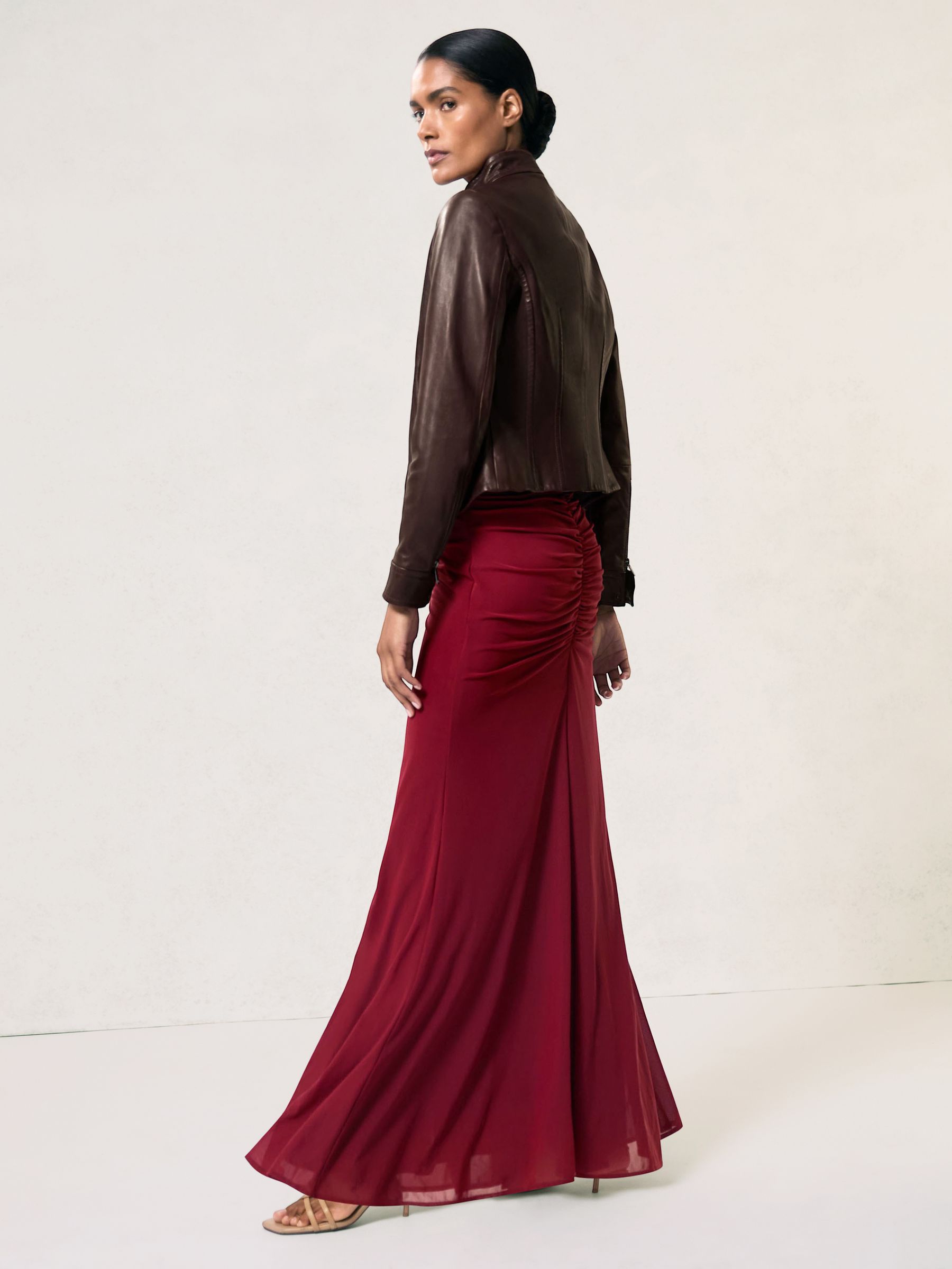 Fitted Leather Biker Jacket in Burgundy - Image 6 of 7
