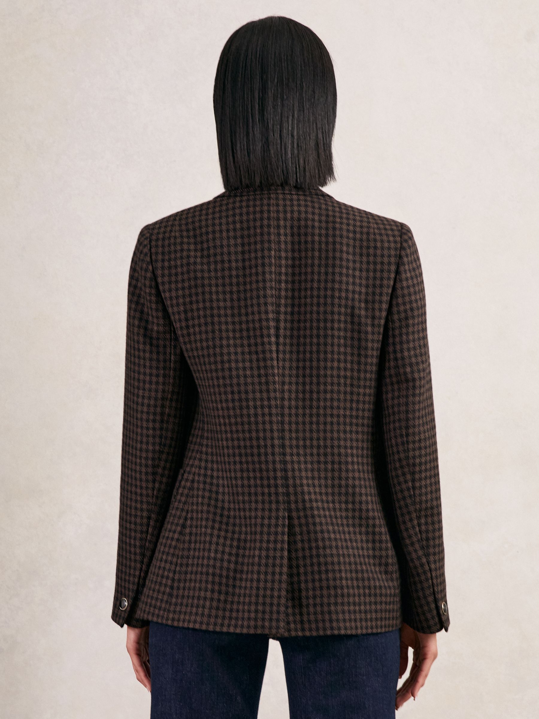 Wool-Blend Double-Breasted Check Blazer in Brown Check - Image 6 of 7