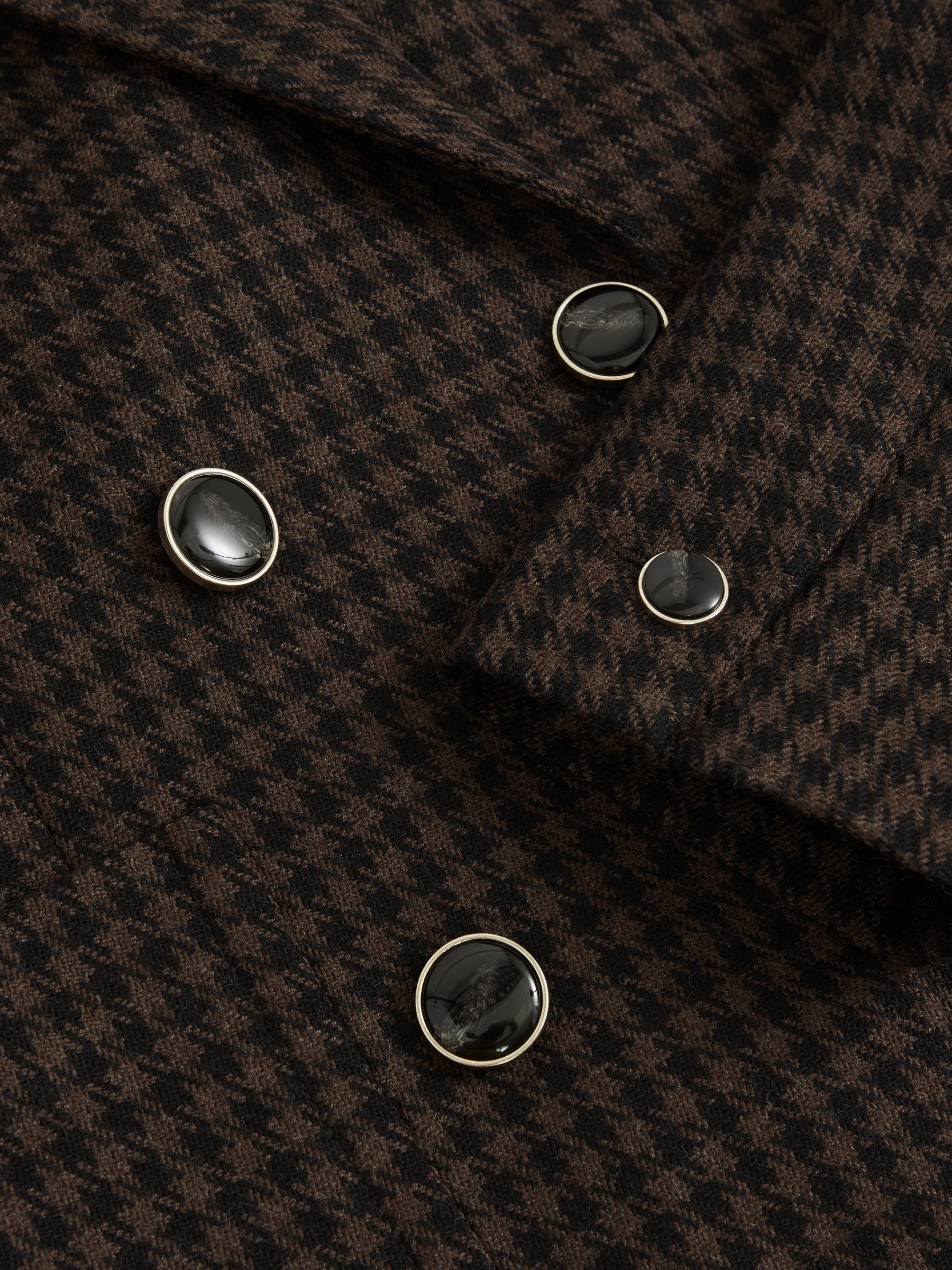 Wool-Blend Double-Breasted Check Blazer in Brown Check - Image 7 of 7