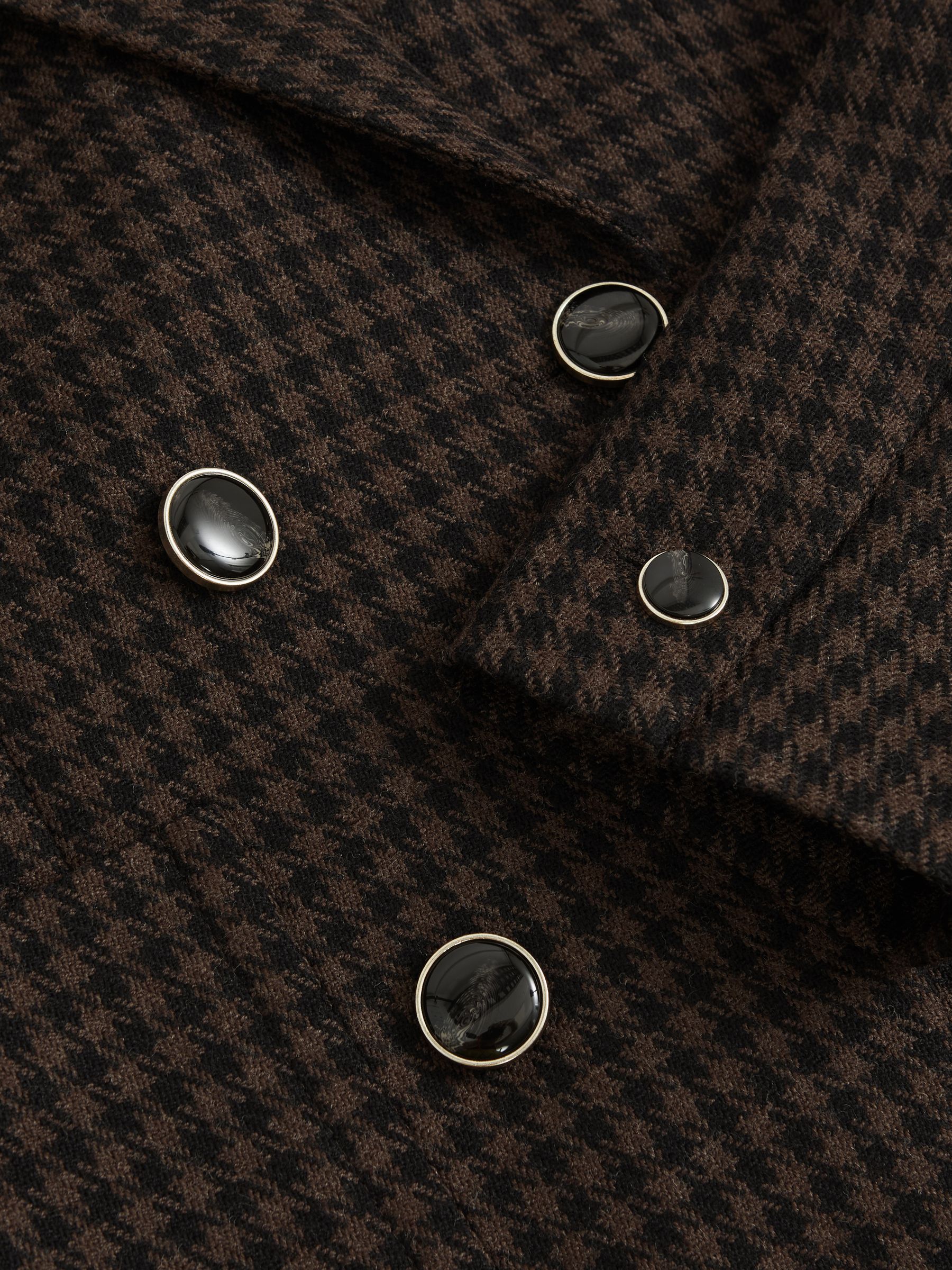 Wool-Blend Double-Breasted Check Blazer in Brown Check - image 2