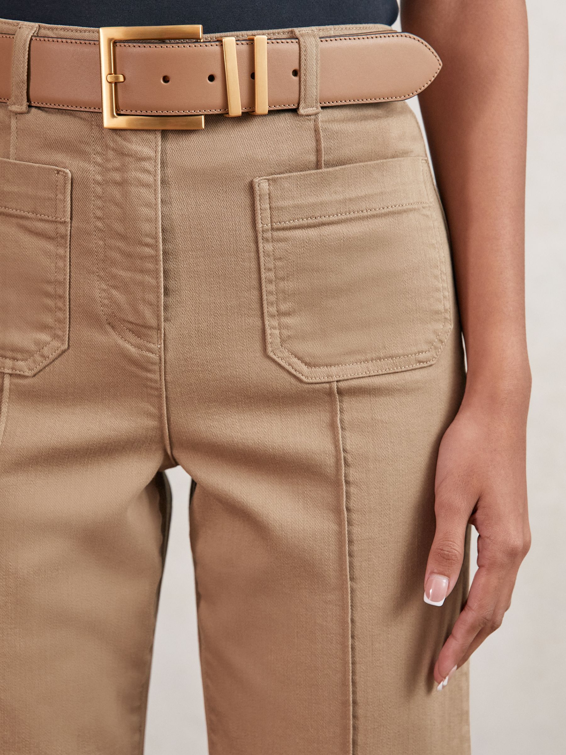 Patch-Pocket Flared Jeans in Taupe Neutral - Image 4 of 6