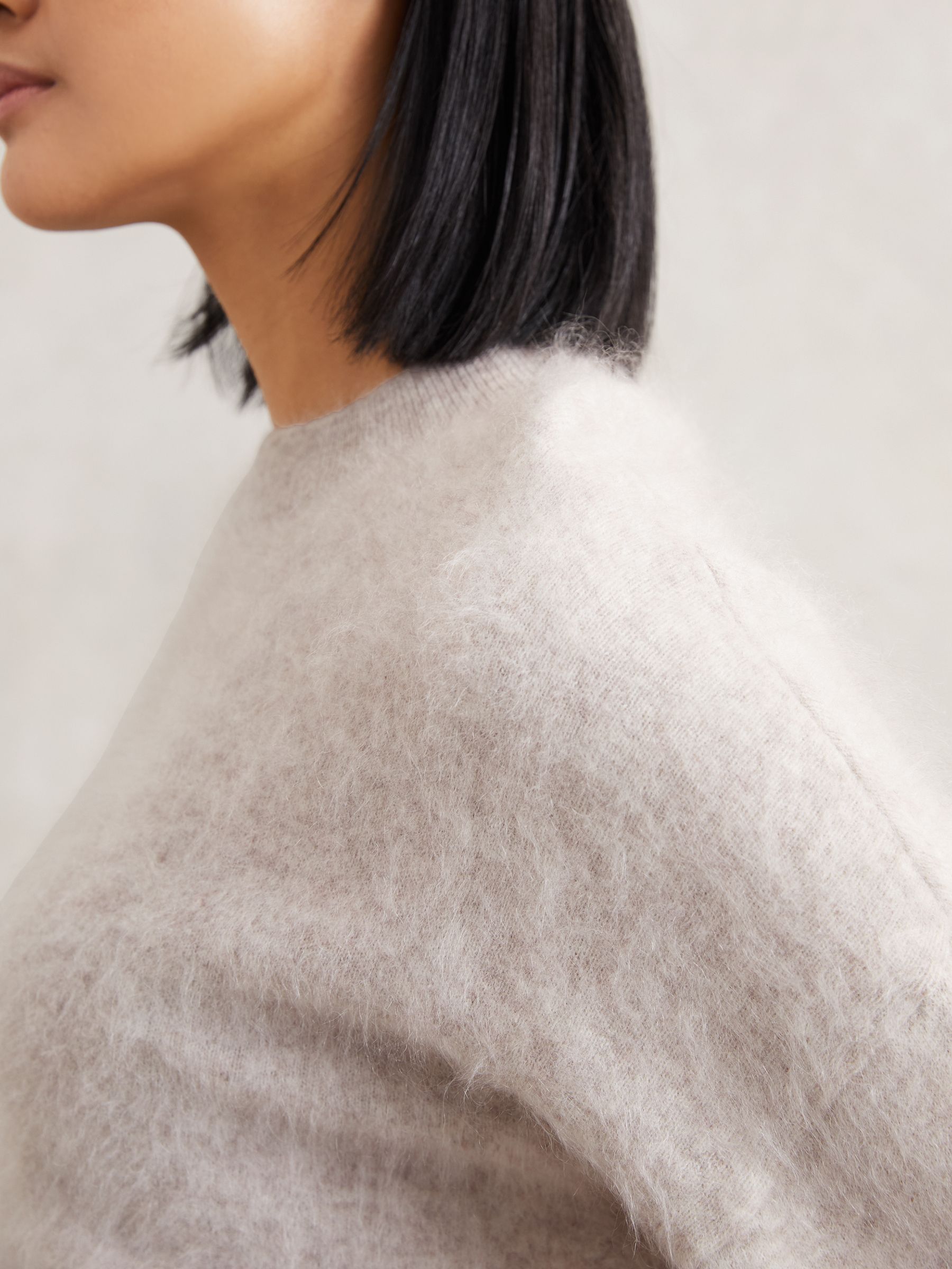 Brushed Cashmere Crew Neck Jumper in Oatmeal Neutral - Image 3 of 7
