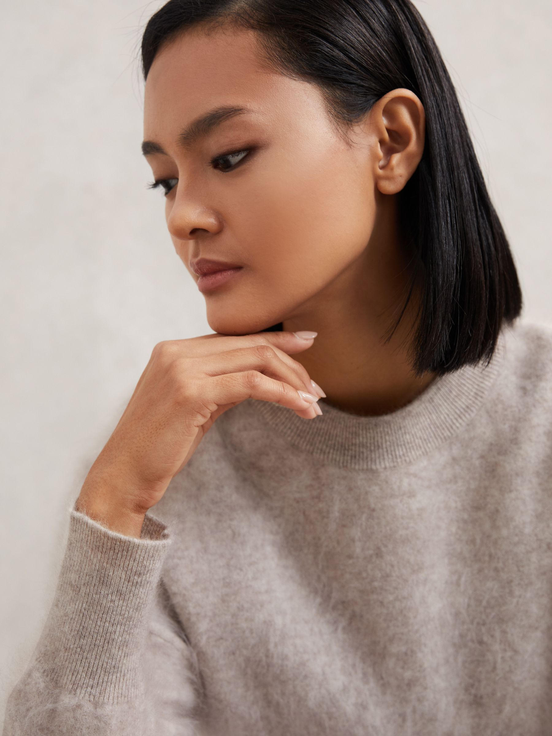 Brushed Cashmere Crew Neck Jumper in Oatmeal Neutral - Image 4 of 7