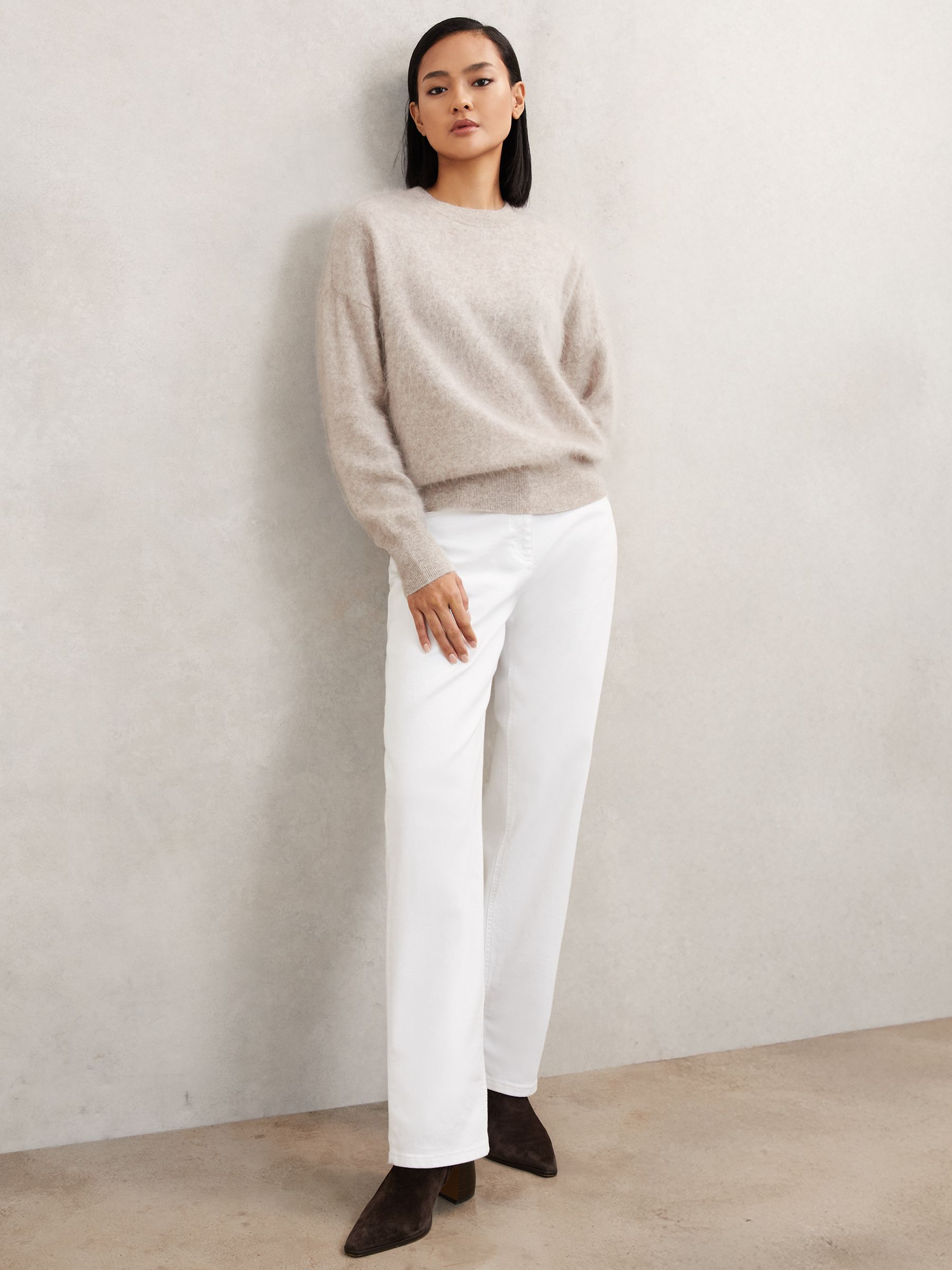 Brushed Cashmere Crew Neck Jumper in Oatmeal Neutral - Image 5 of 7