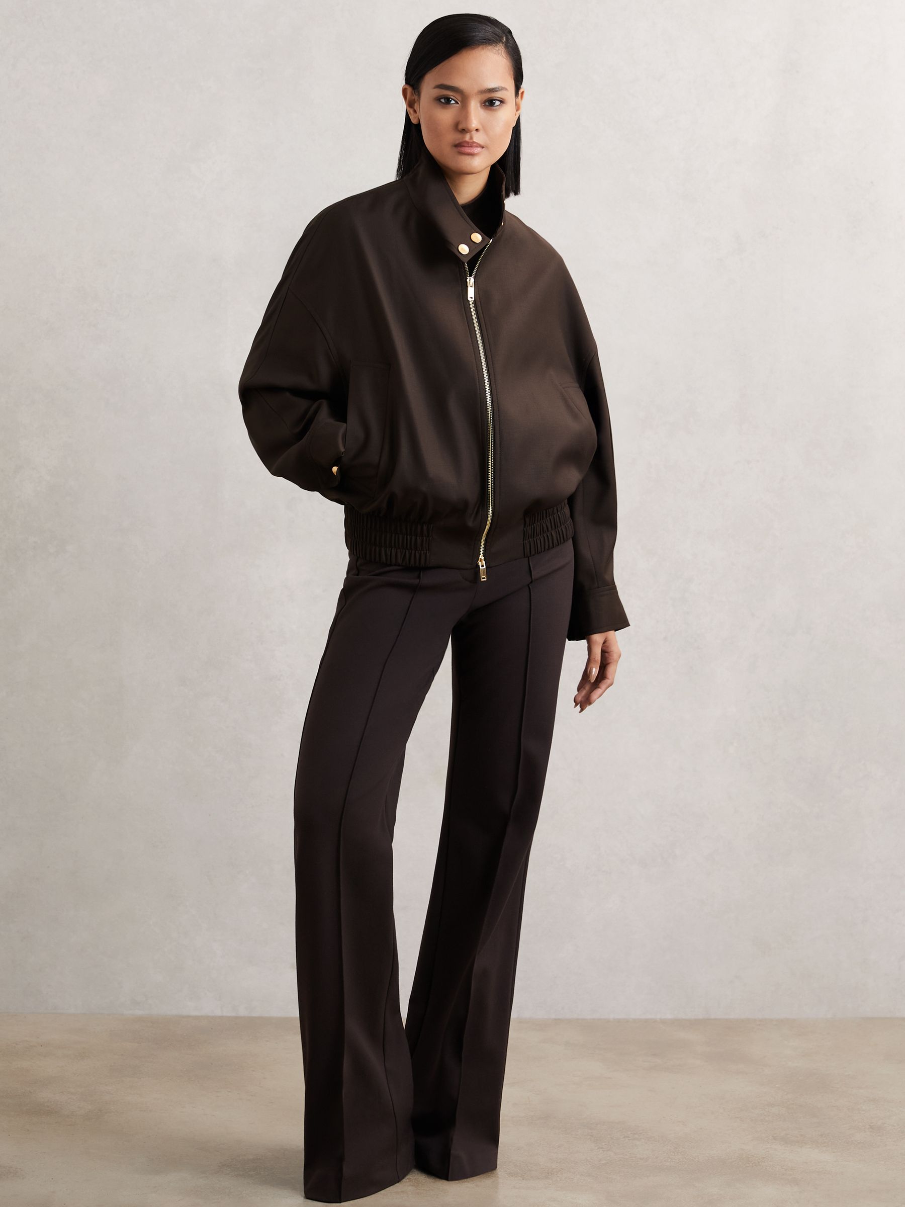Wool Bomber Jacket in Chocolate Brown - Image 1 of 6