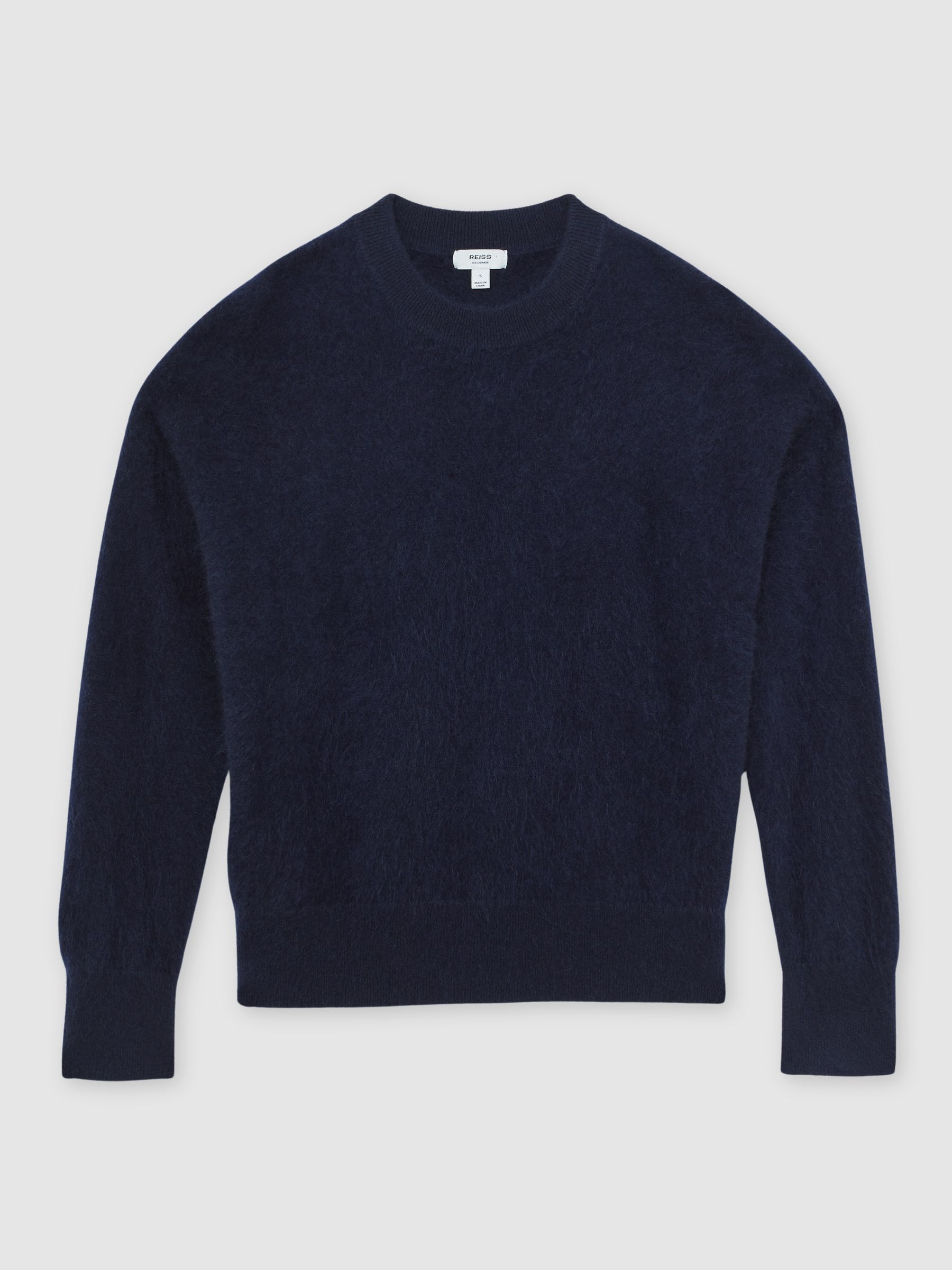 Brushed Cashmere Crew Neck Jumper in Navy - Image 2 of 6