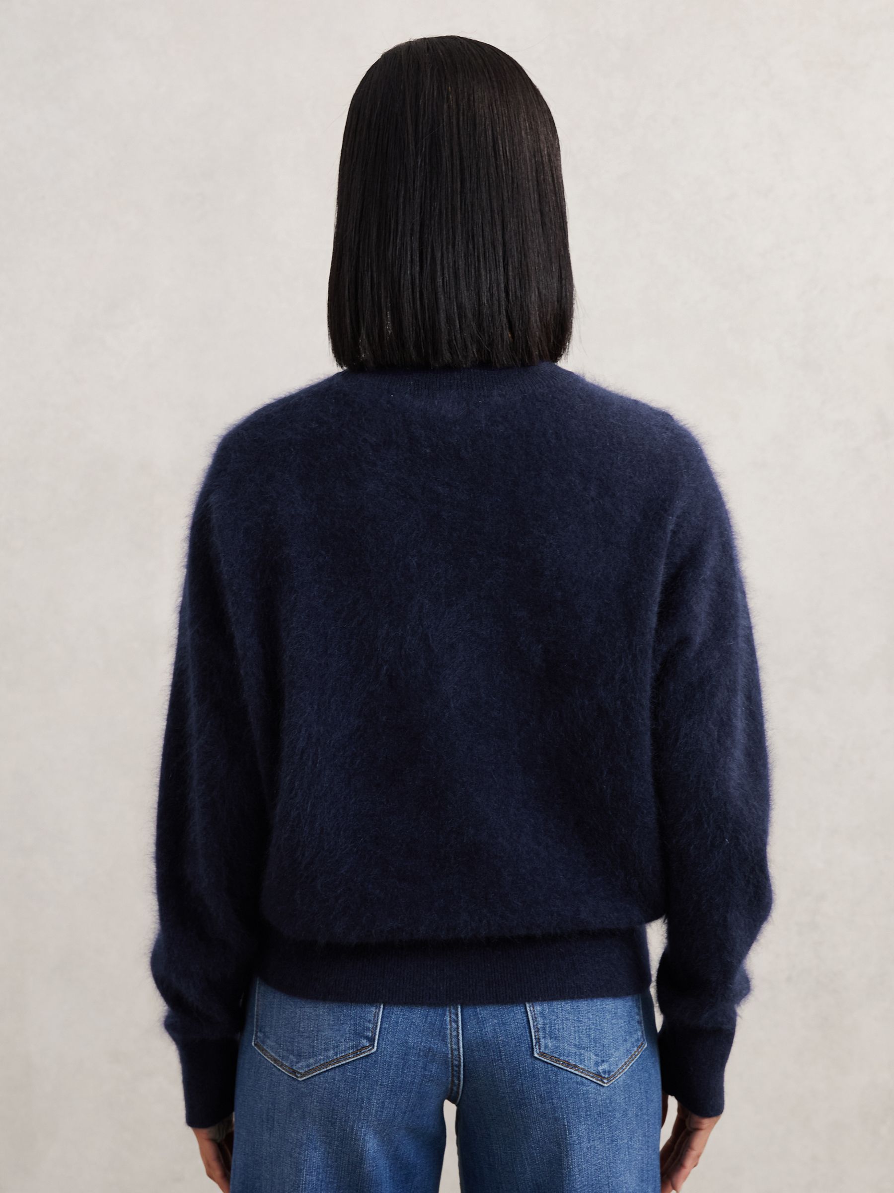 Brushed Cashmere Crew Neck Jumper in Navy - Image 5 of 6