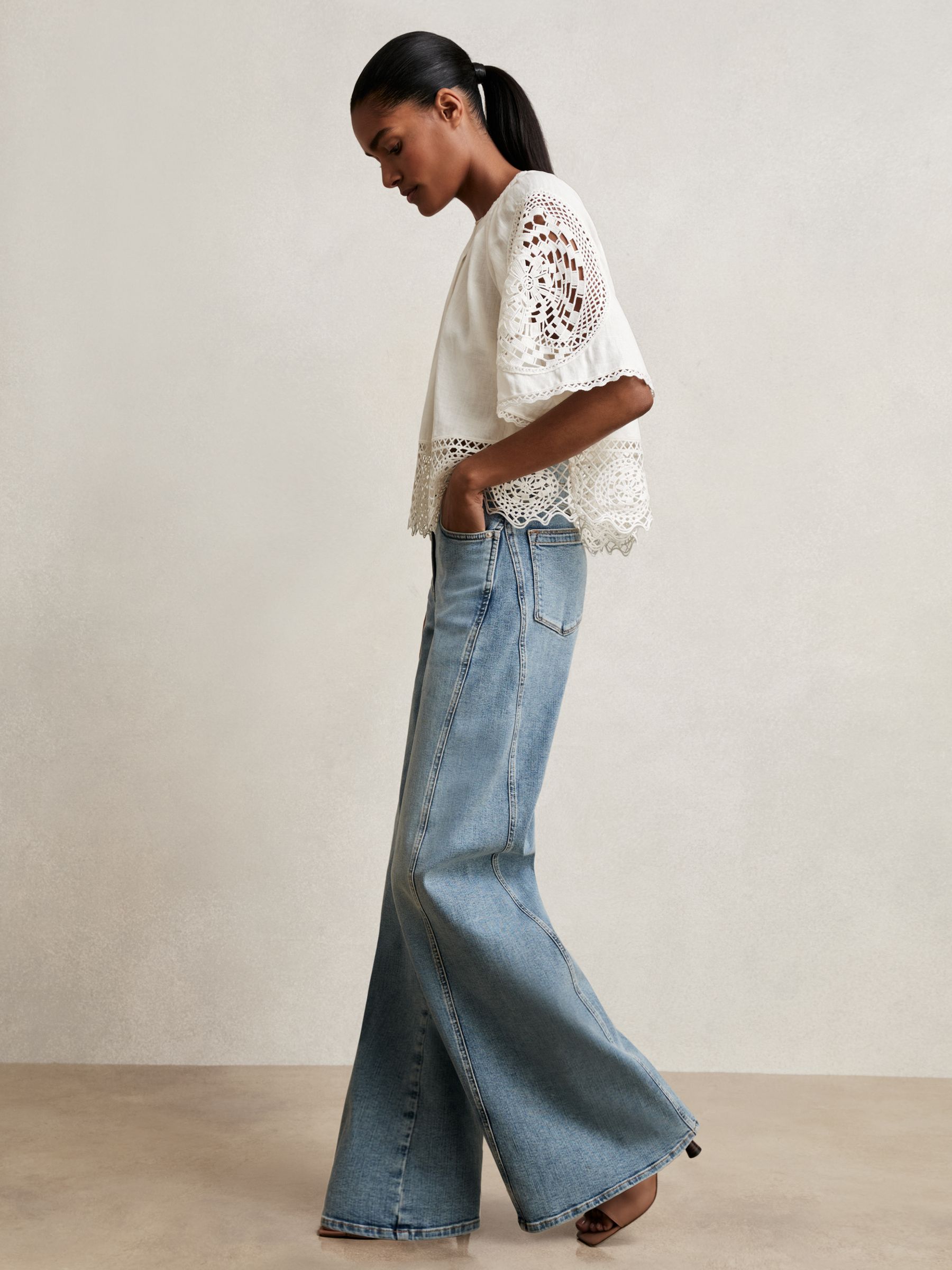 Linen Embroidered Swing Top in Ivory - image 4