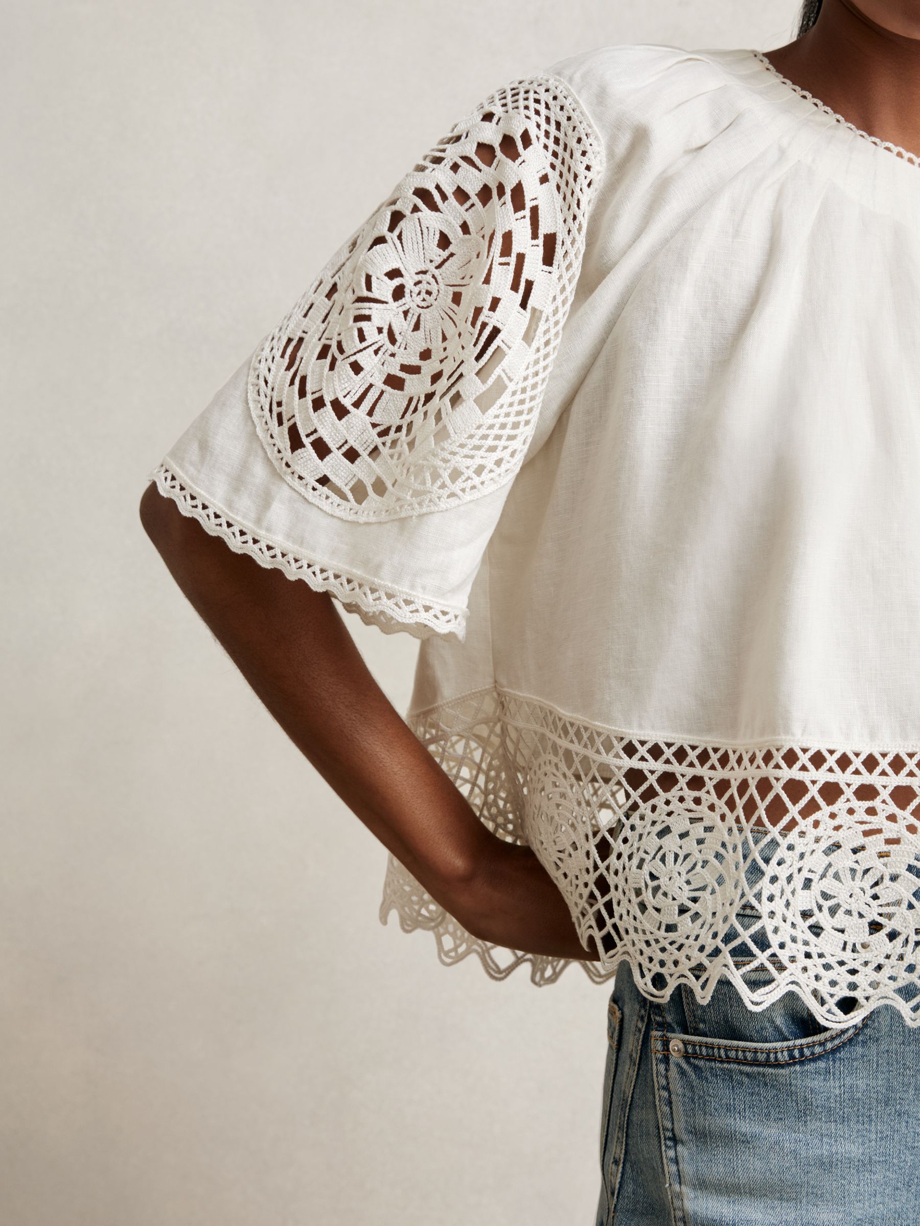 Linen Embroidered Swing Top in Ivory - image 5