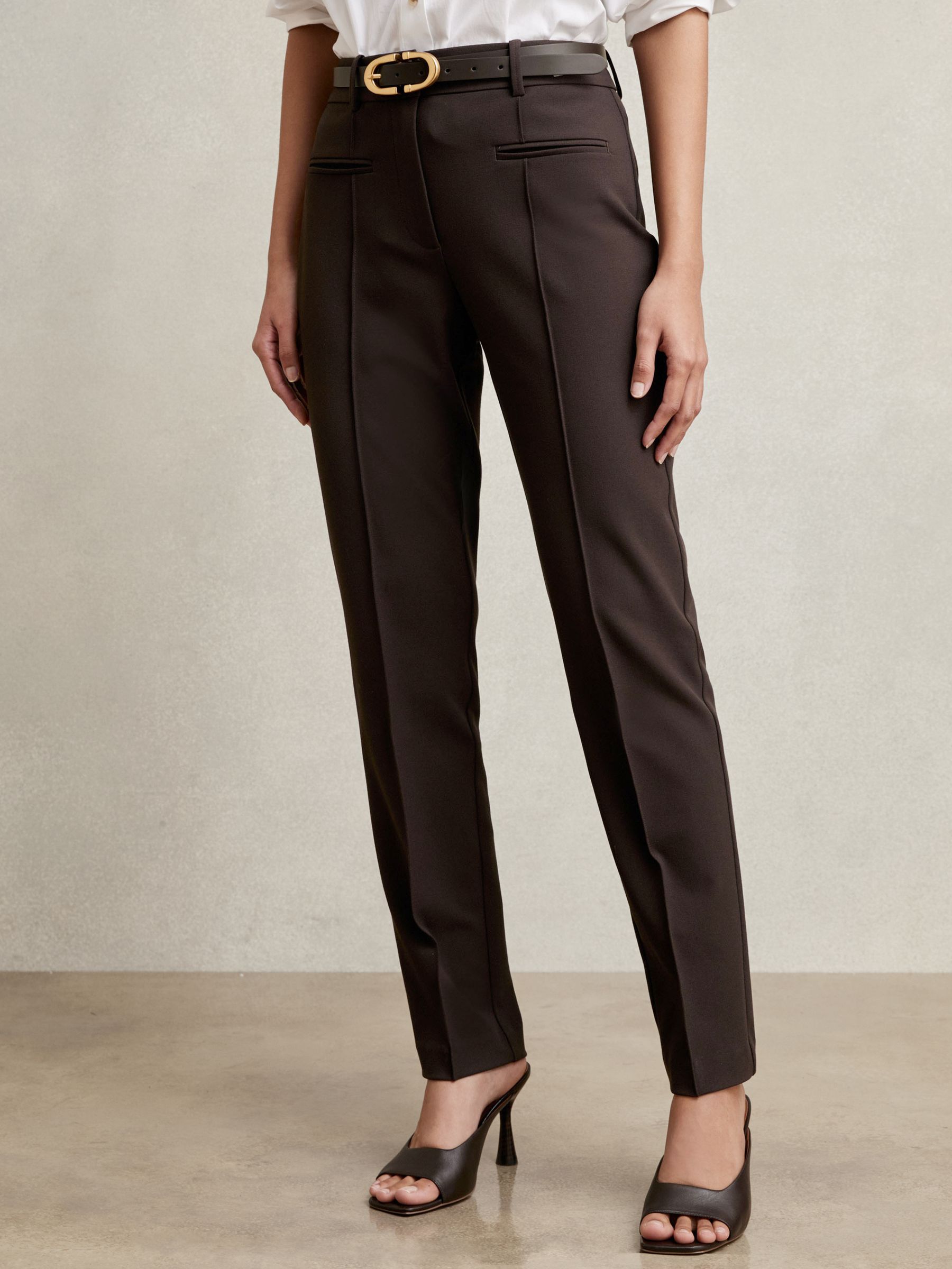 Pintuck Tapered Trousers in Chocolate Brown - Image 3 of 7
