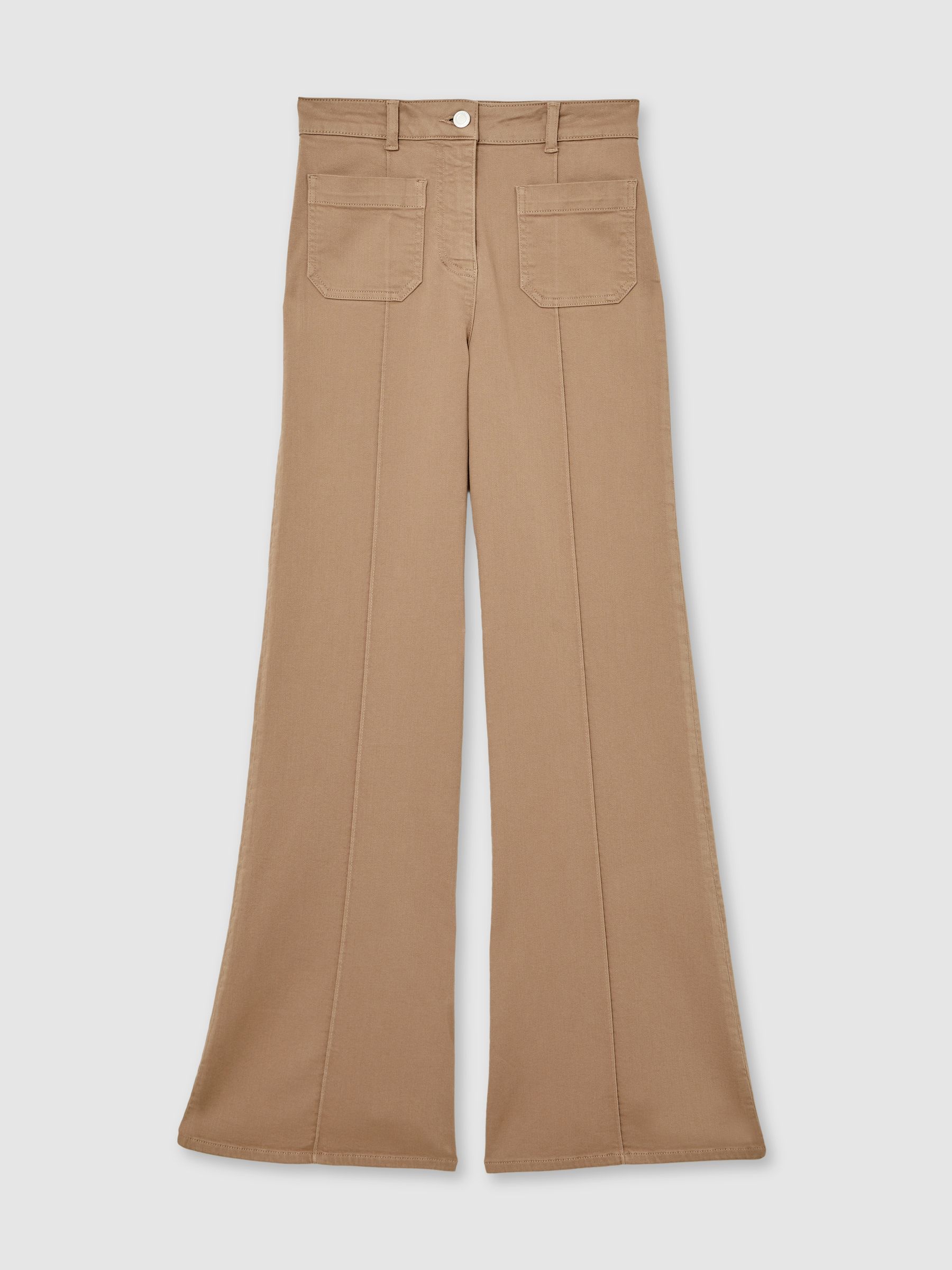 Petite Patch-Pocket Flared Jeans in Taupe Neutral - Image 2 of 7