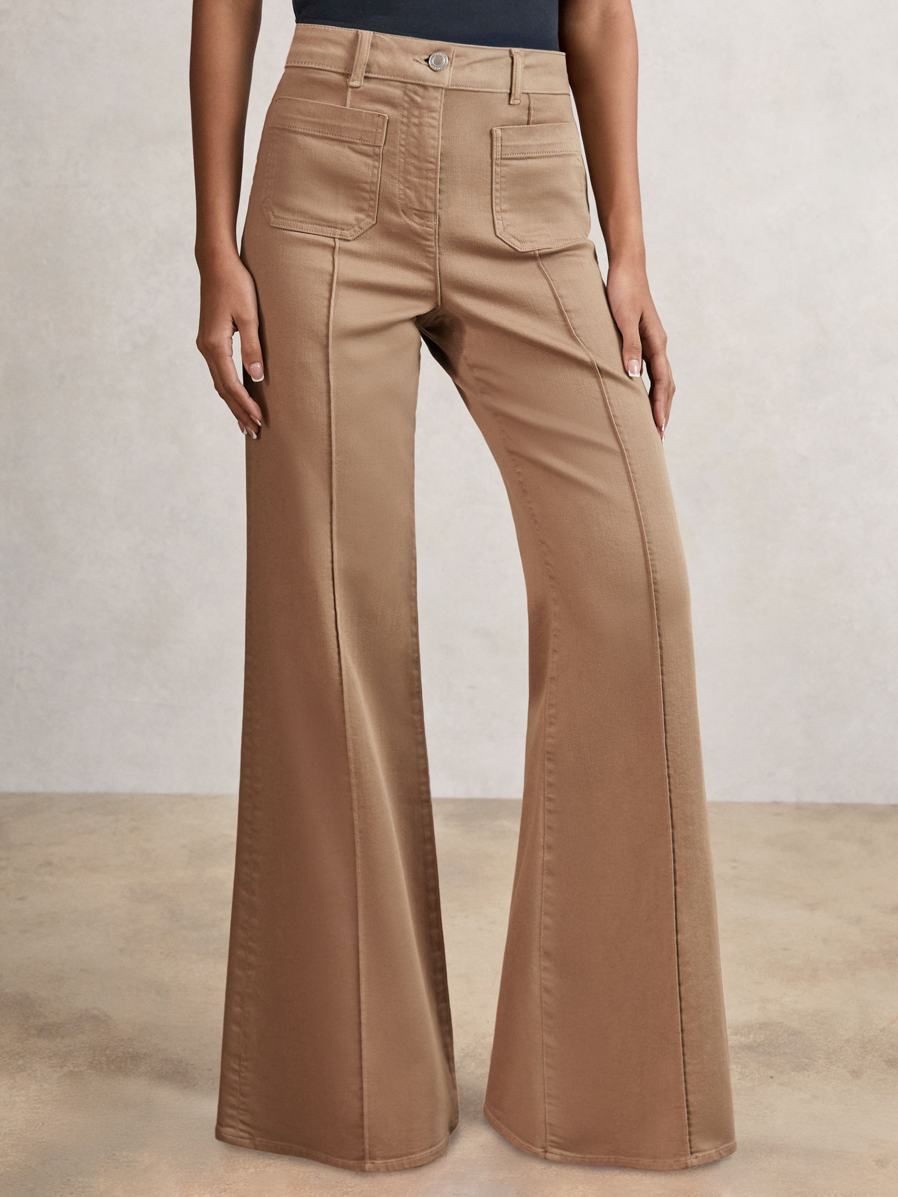 Petite Patch-Pocket Flared Jeans in Taupe Neutral - Image 3 of 7