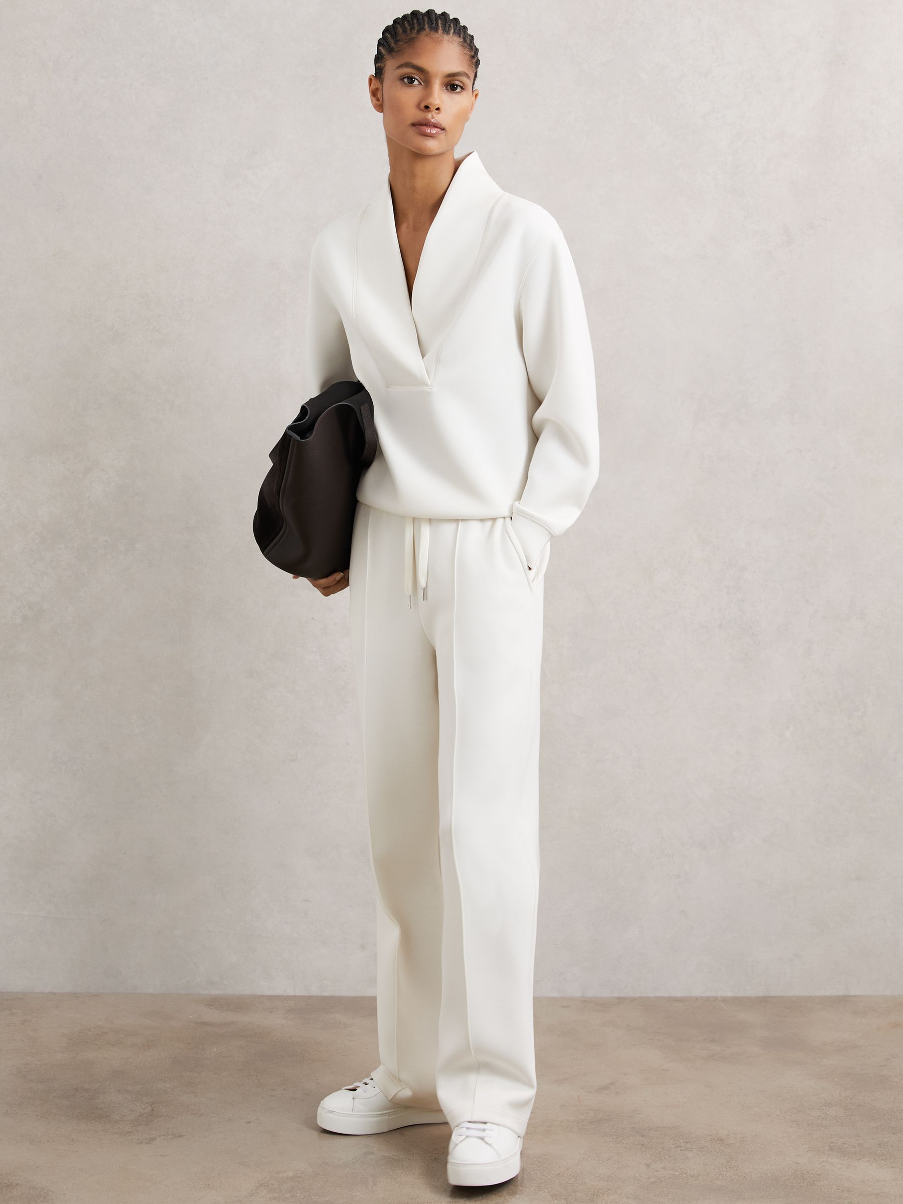 Interlock Shawl-Neck Sweatshirt with Modal in Ivory - Image 1 of 6 Interlock Shawl-Neck Sweatshirt with Modal in Ivory - Image 1 of 6