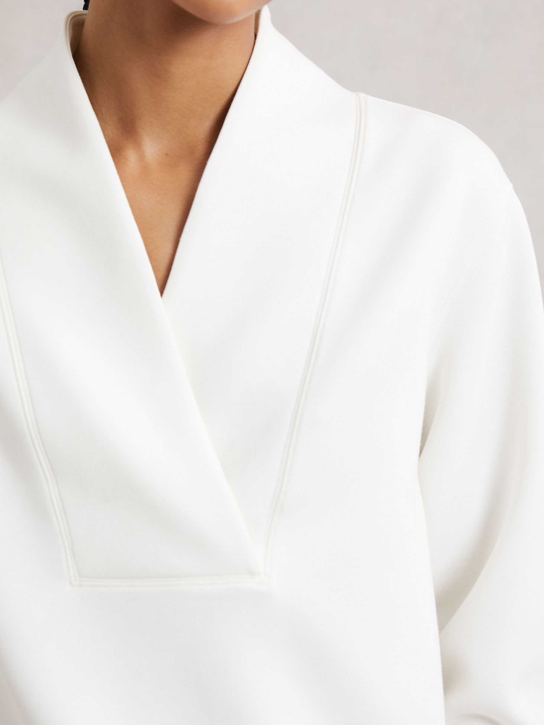 Interlock Shawl-Neck Sweatshirt with Modal in Ivory - Image 4 of 6
