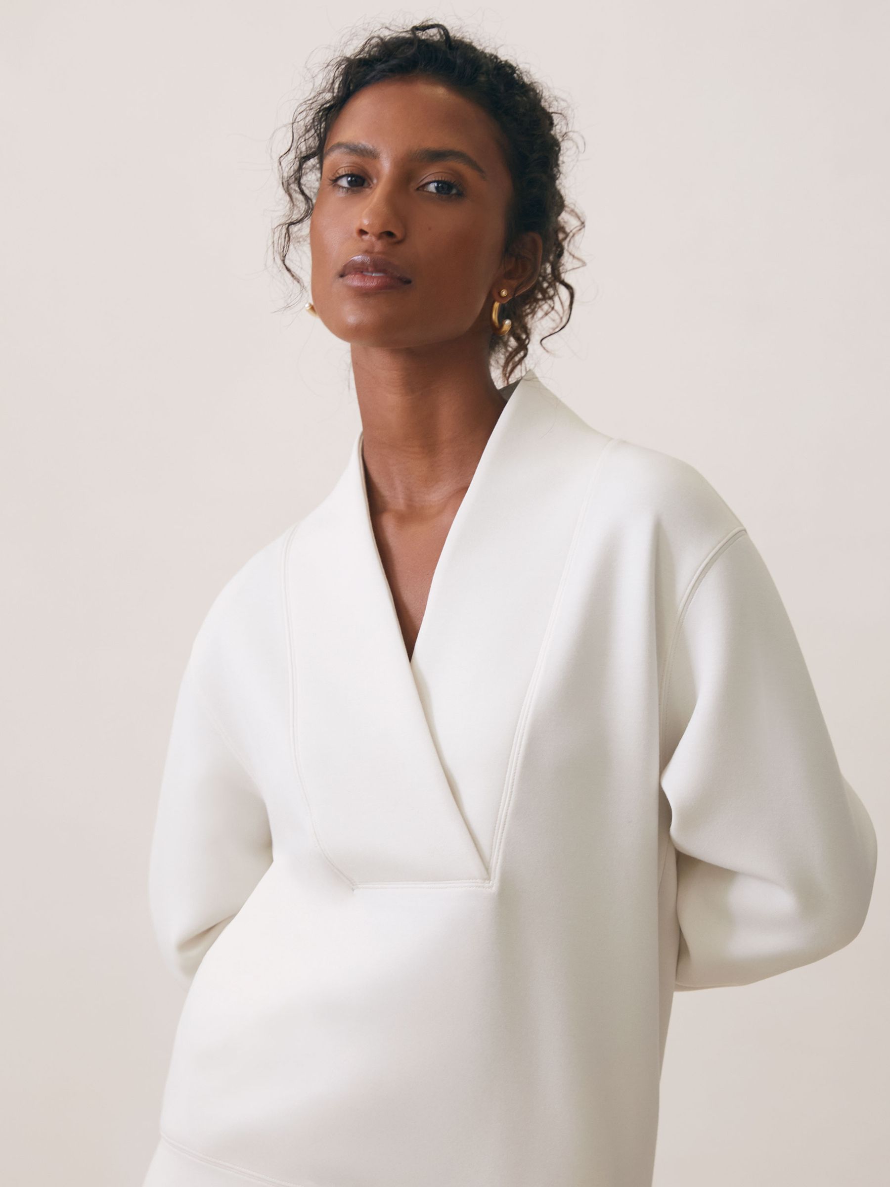 Premium Interlock Shawl-Neck Sweatshirt with Modal in Ivory - image 5