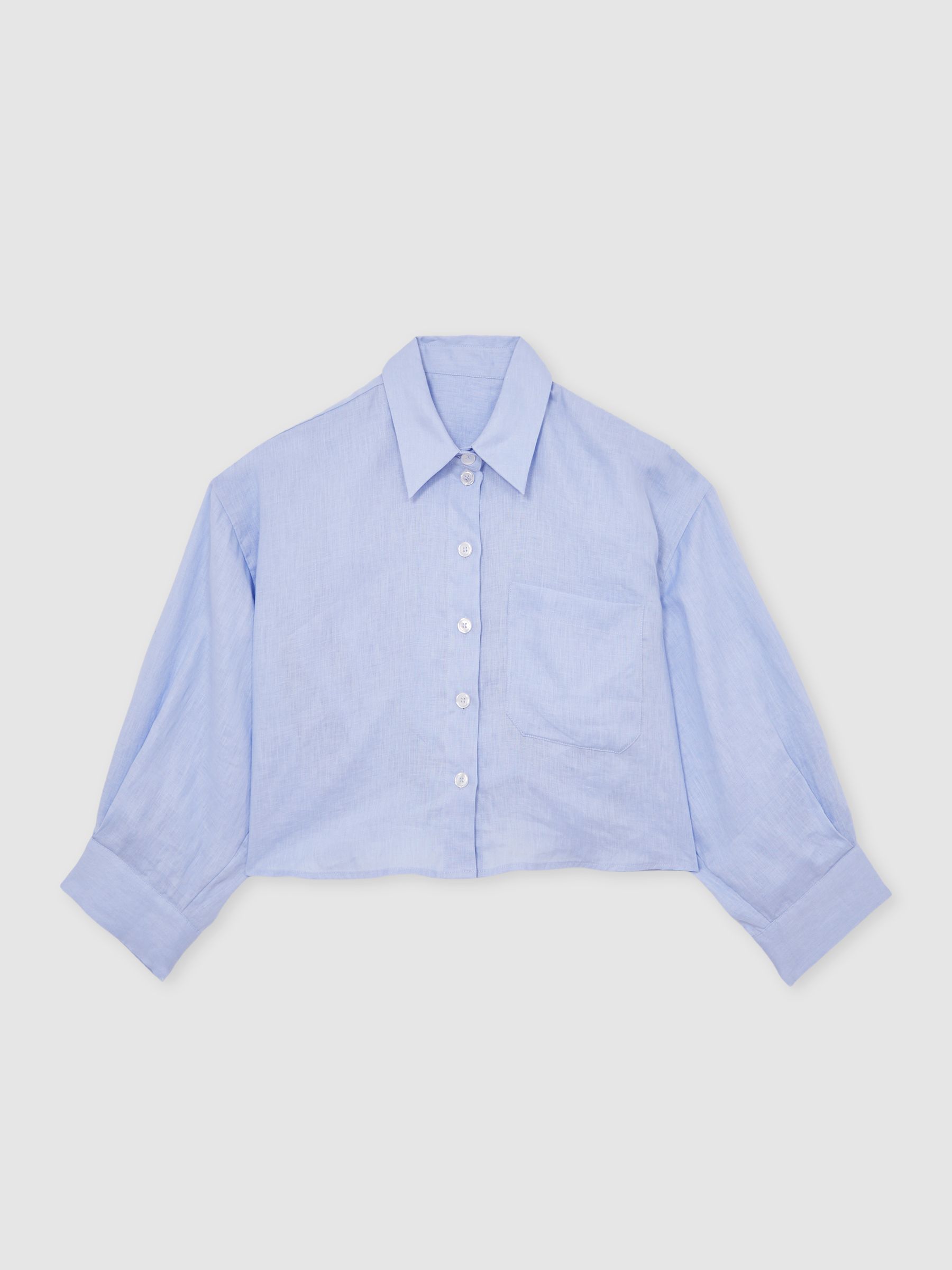 Oversize Linen Cropped Shirt in Blue - Image 2 of 8
