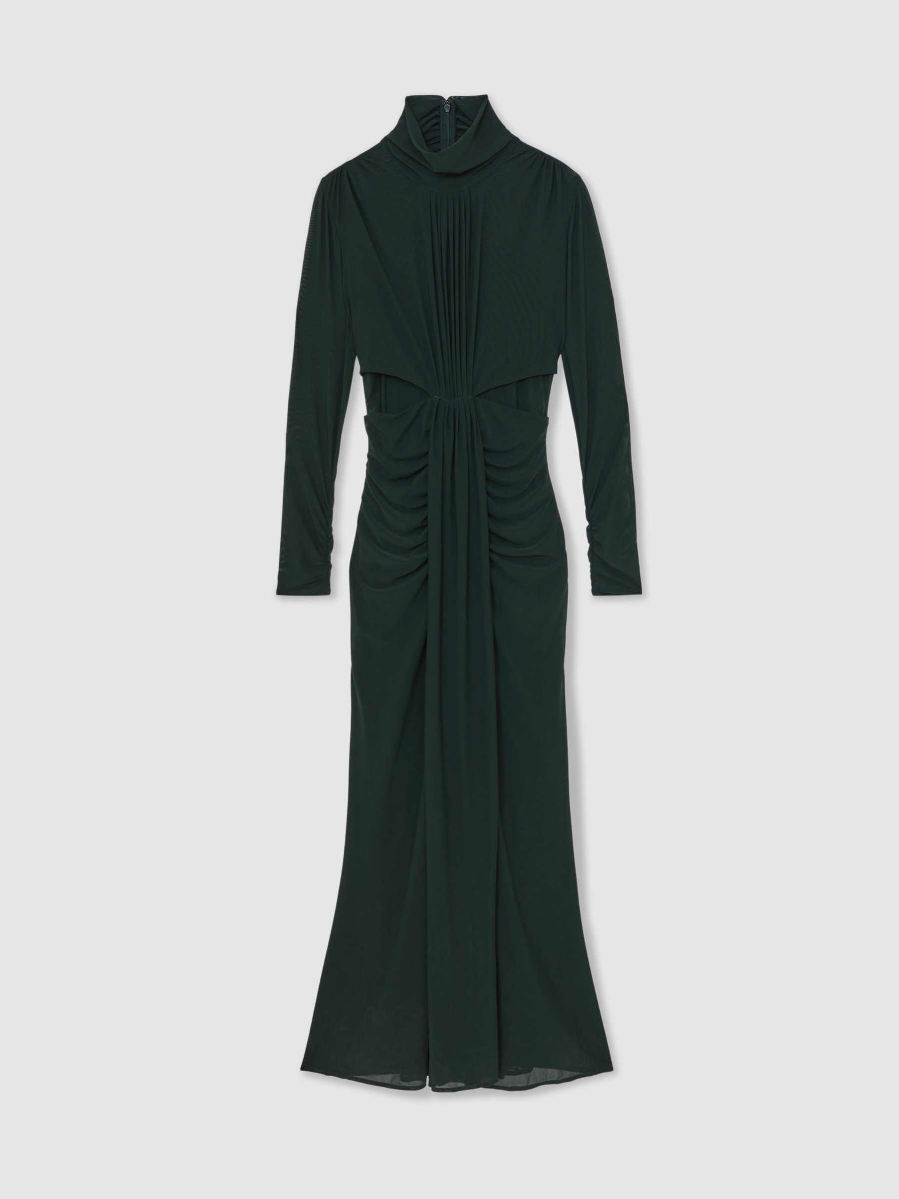 Ruched Long-Sleeve Maxi Dress in Dark Green - Image 2 of 6