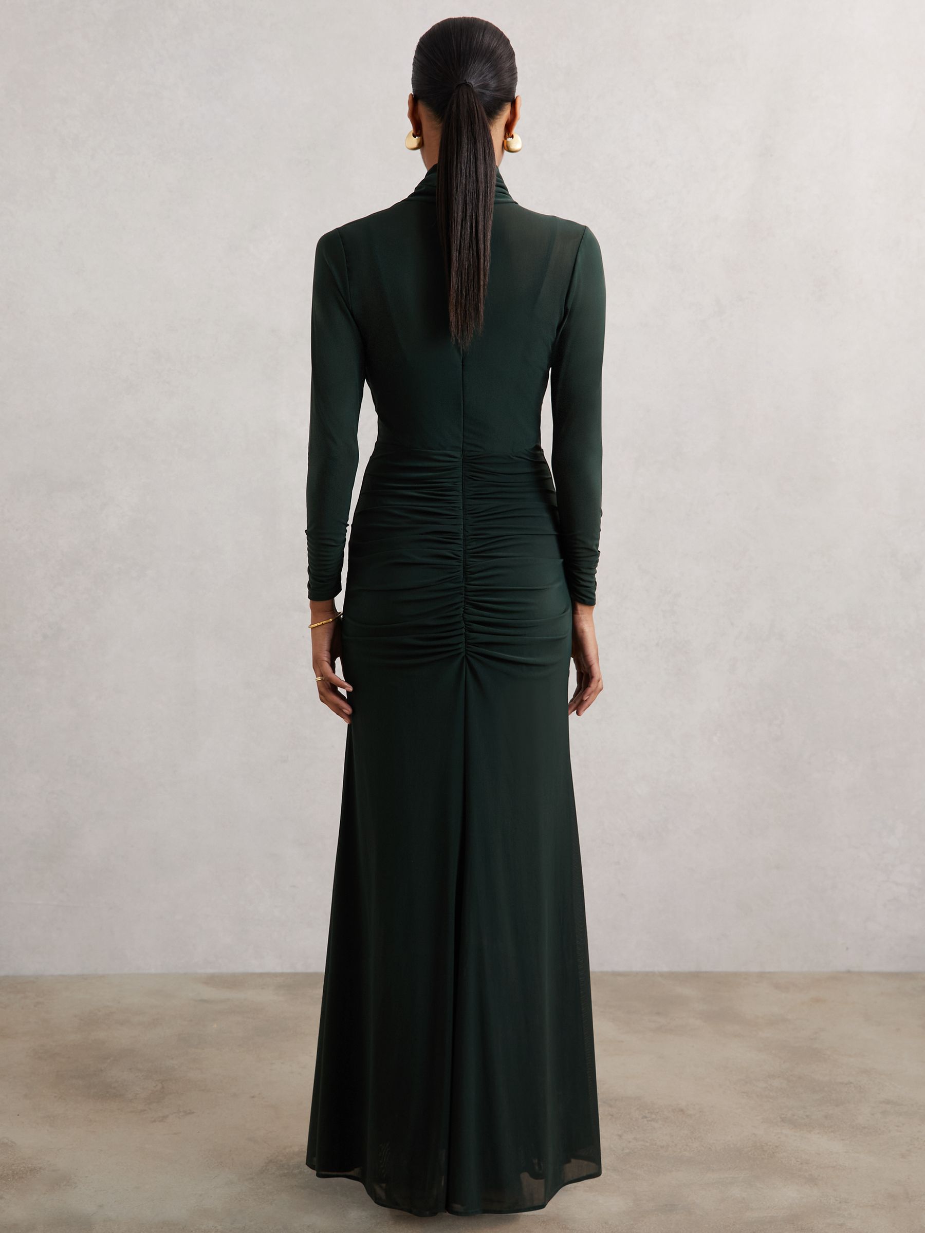 Ruched Long-Sleeve Maxi Dress in Dark Green - Image 5 of 6
