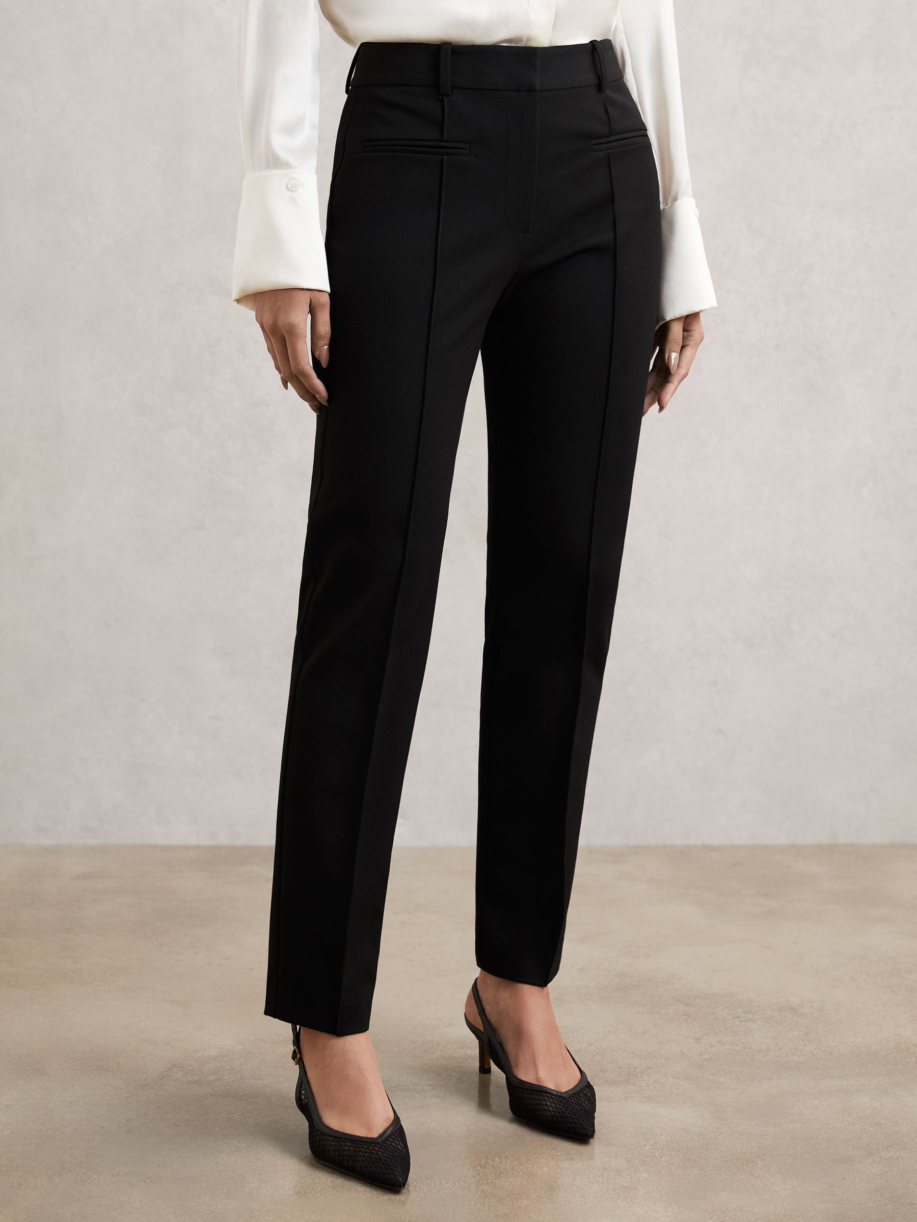 Petite Pintuck Tapered Trousers in Black - Image 5 of 8