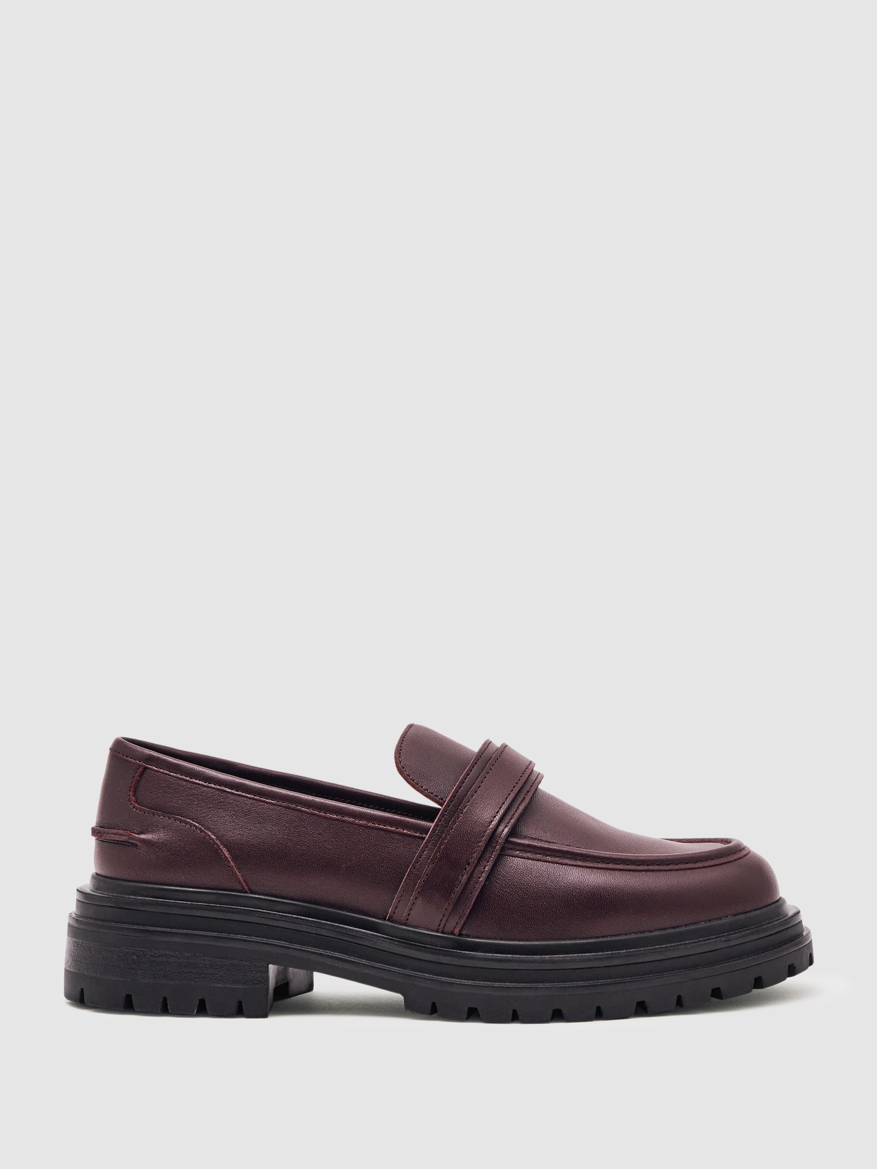 Leather Strap-Detail Lug-Sole Loafers in Burgundy - Image 1 of 5