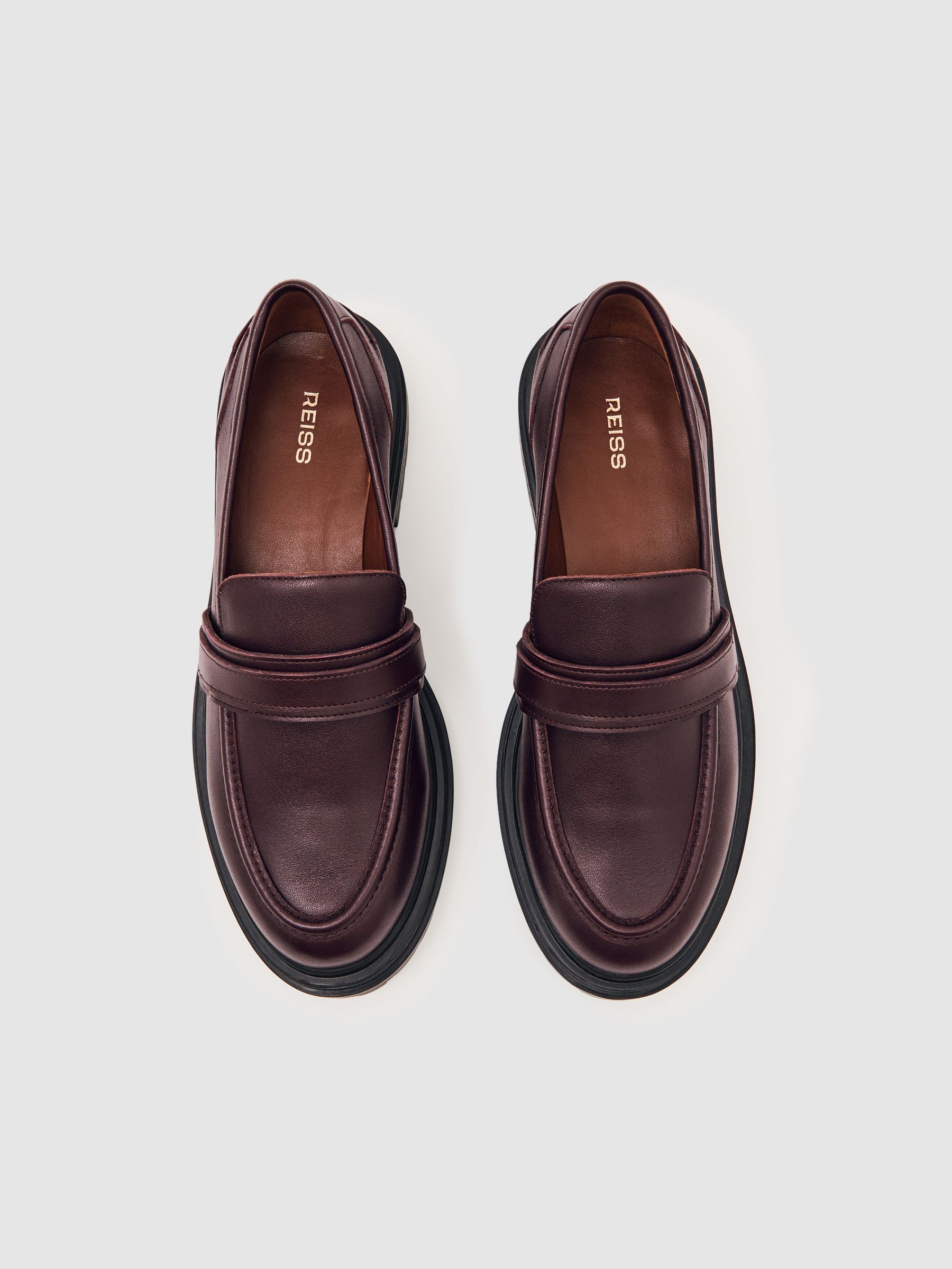 Leather Strap-Detail Lug-Sole Loafers in Burgundy - Image 3 of 5