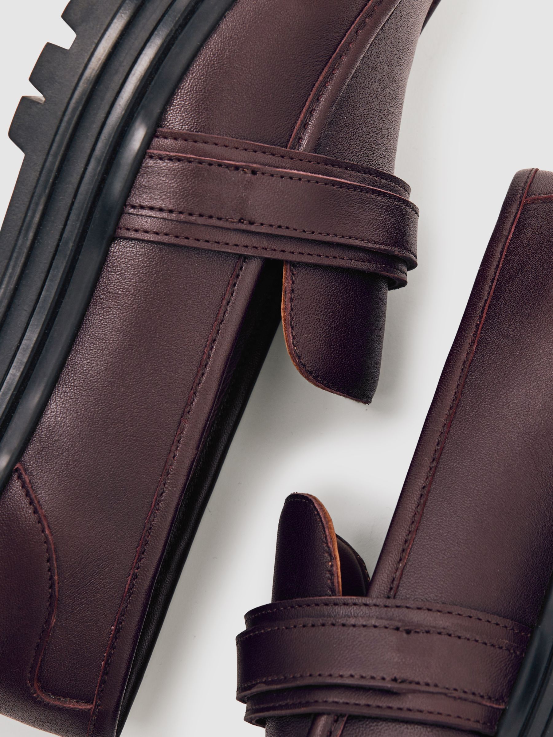 Leather Strap-Detail Lug-Sole Loafers in Burgundy - Image 5 of 5