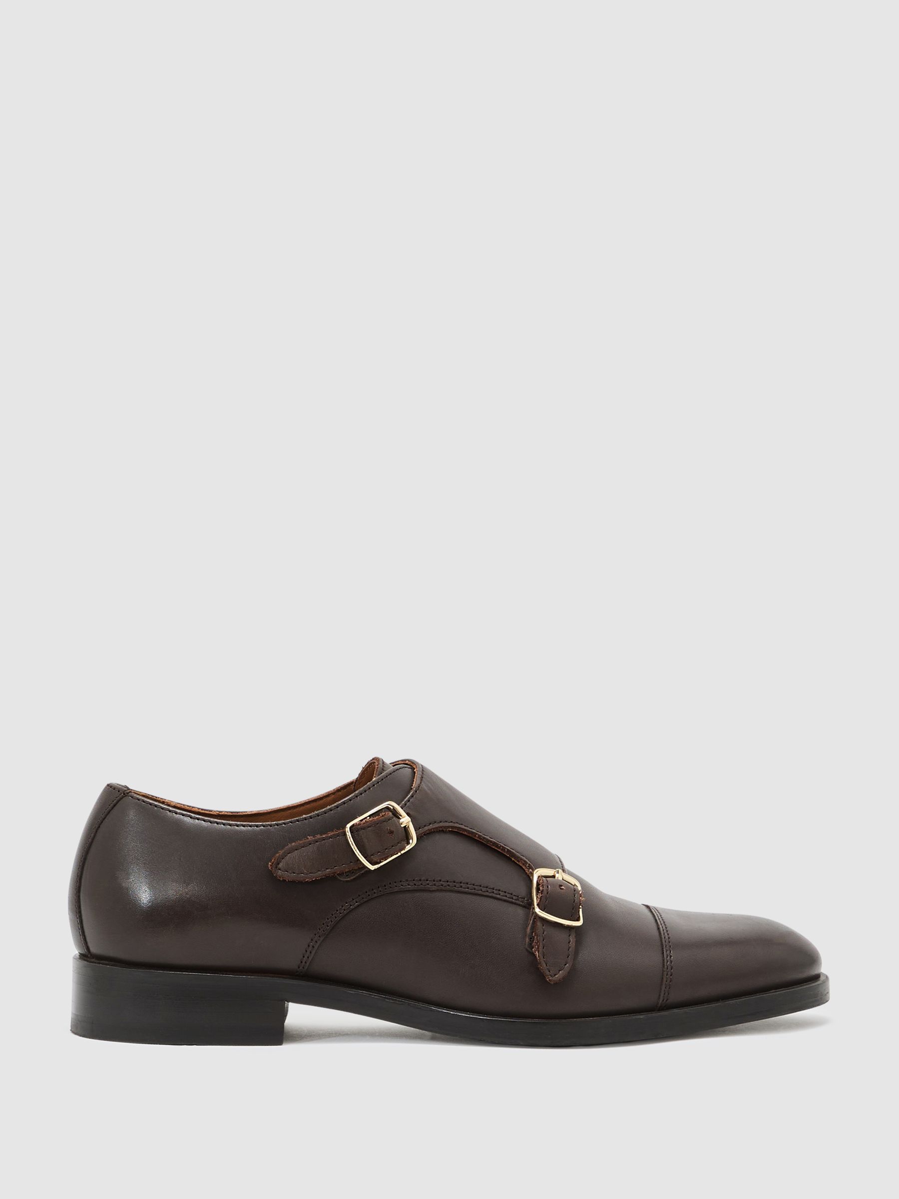 Leather Double Monk Strap Shoes in Dark Brown - image 1