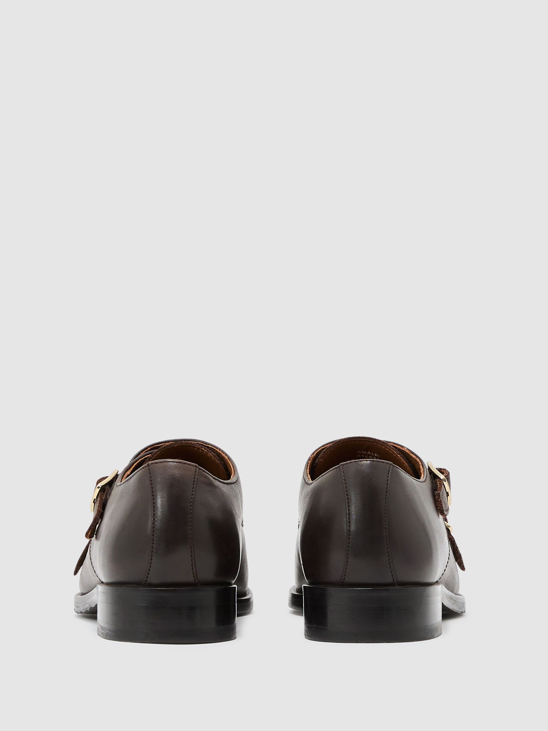 Leather Double Monk Strap Shoes in Dark Brown - Image 5 of 6