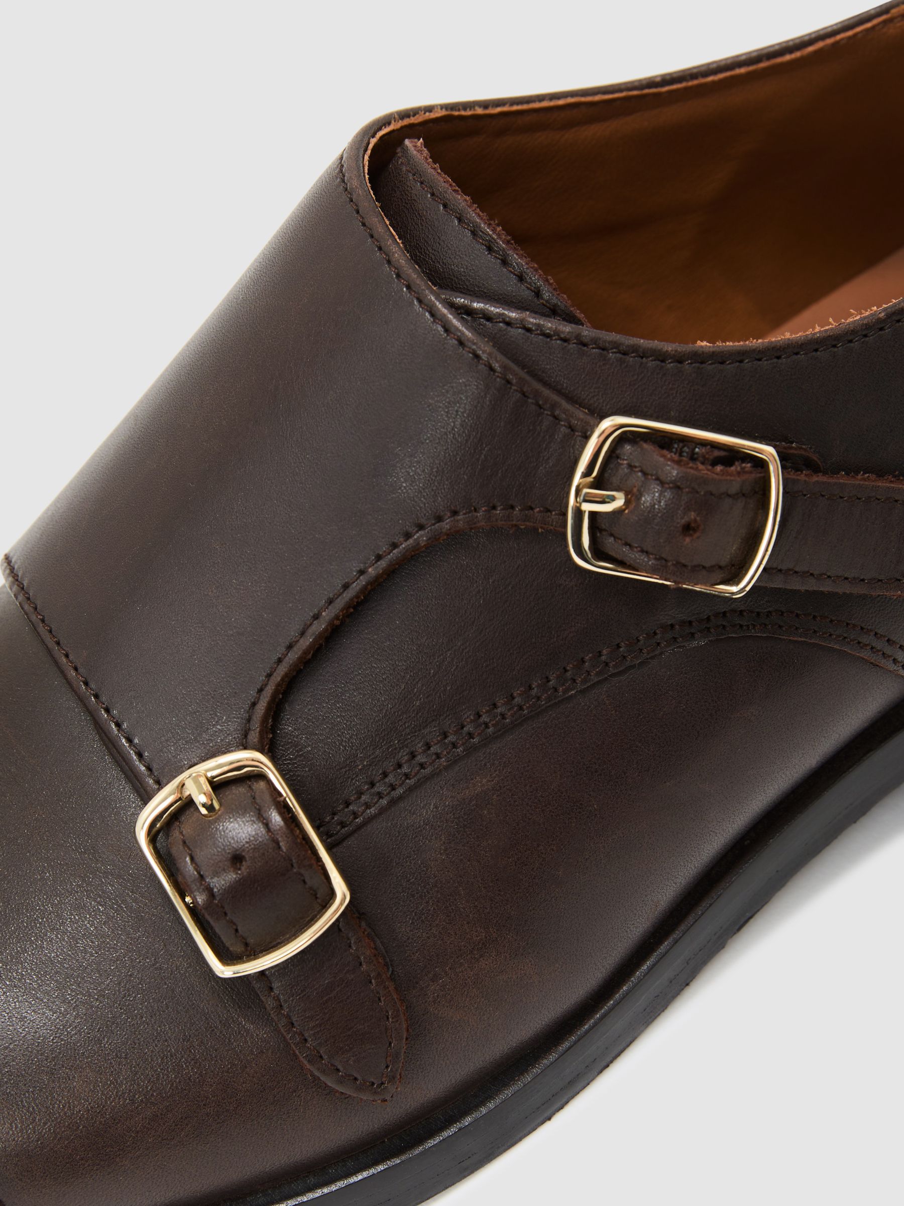 Leather Double Monk Strap Shoes in Dark Brown - image 2