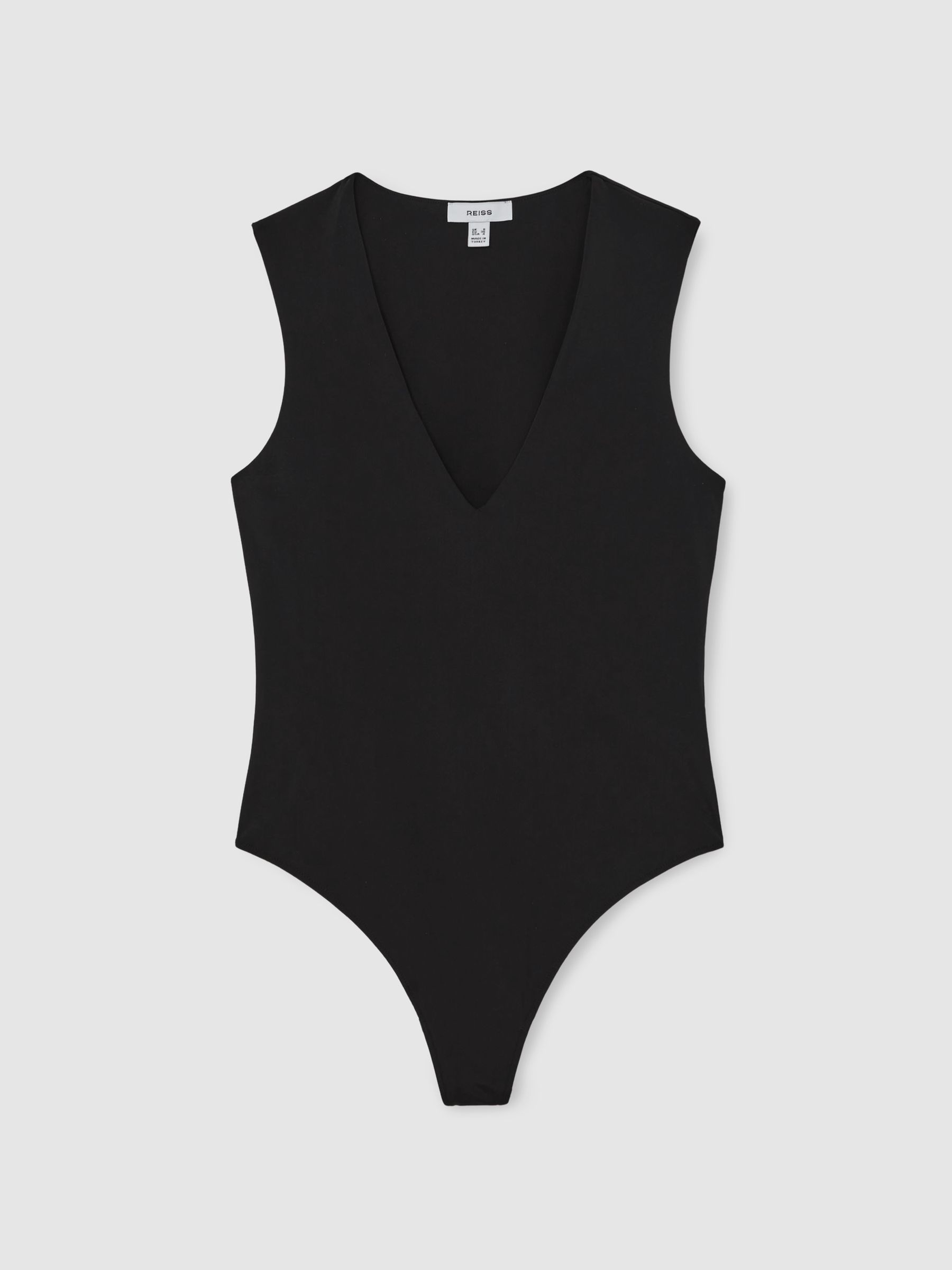 V-Neck Sleeveless Bodysuit in Black - Image 2 of 6