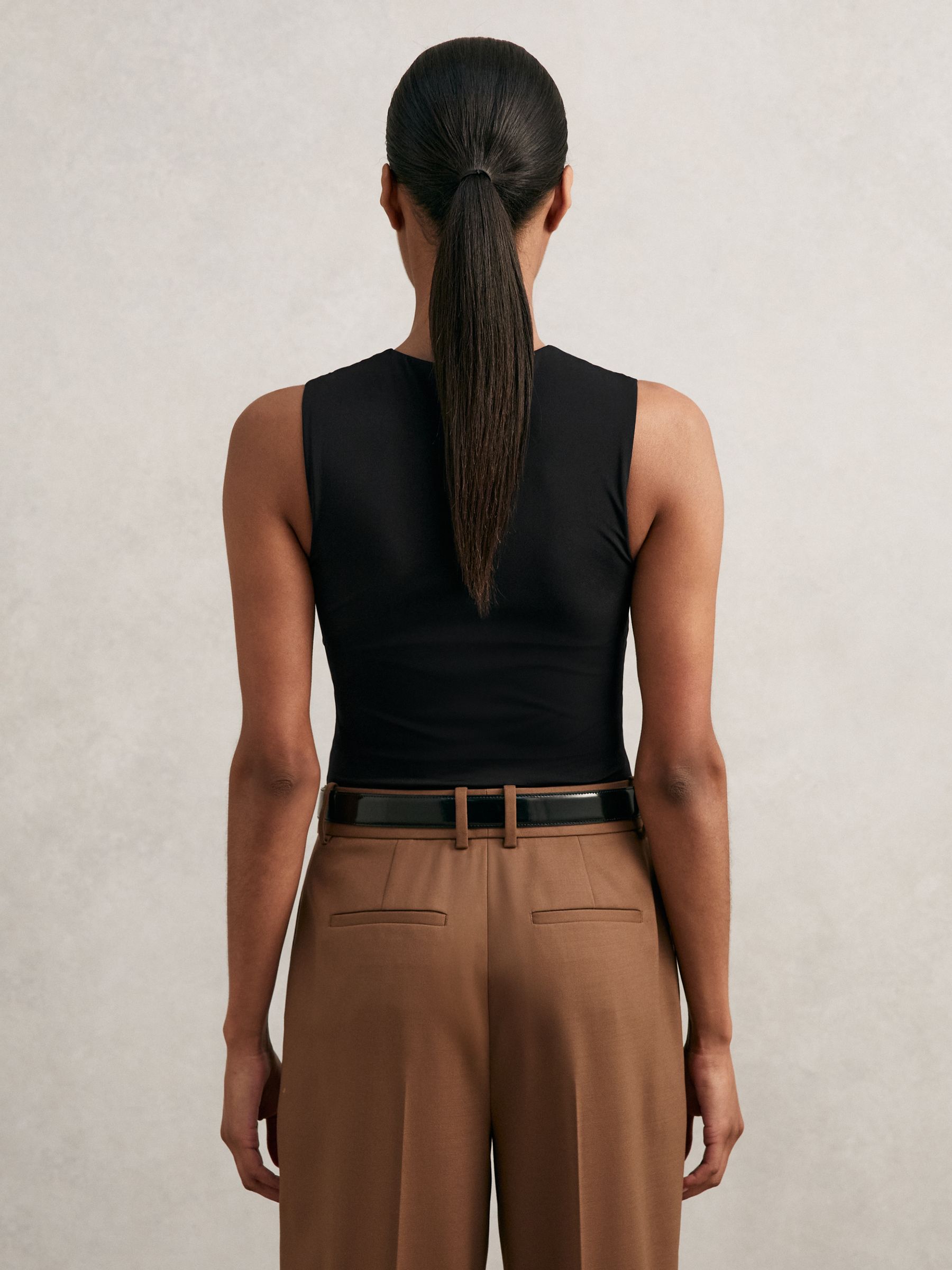 V-Neck Sleeveless Bodysuit in Black - Image 5 of 6