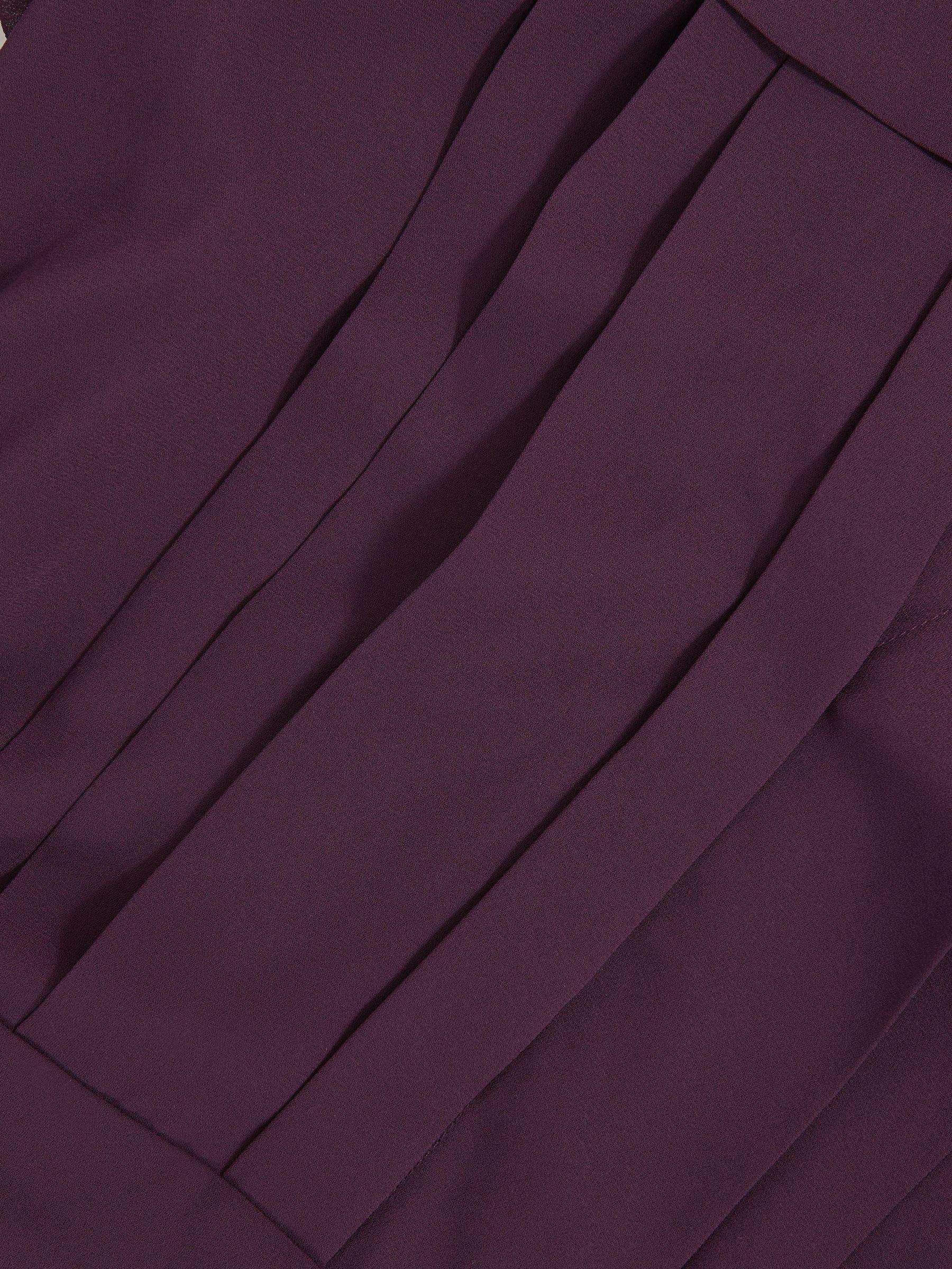 Pleated Sheer-Sleeve Mini Dress in Burgundy - Image 7 of 7