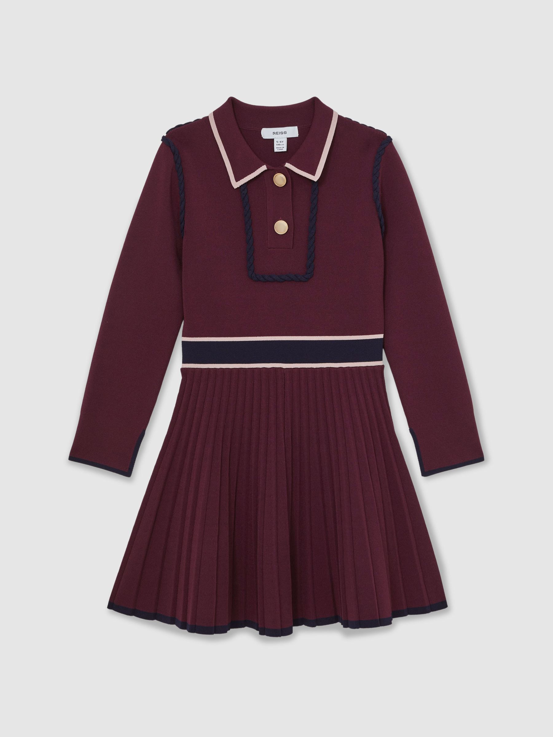 3-9 yrs Piped Knitted Skater Dress in Berry - Image 2 of 4