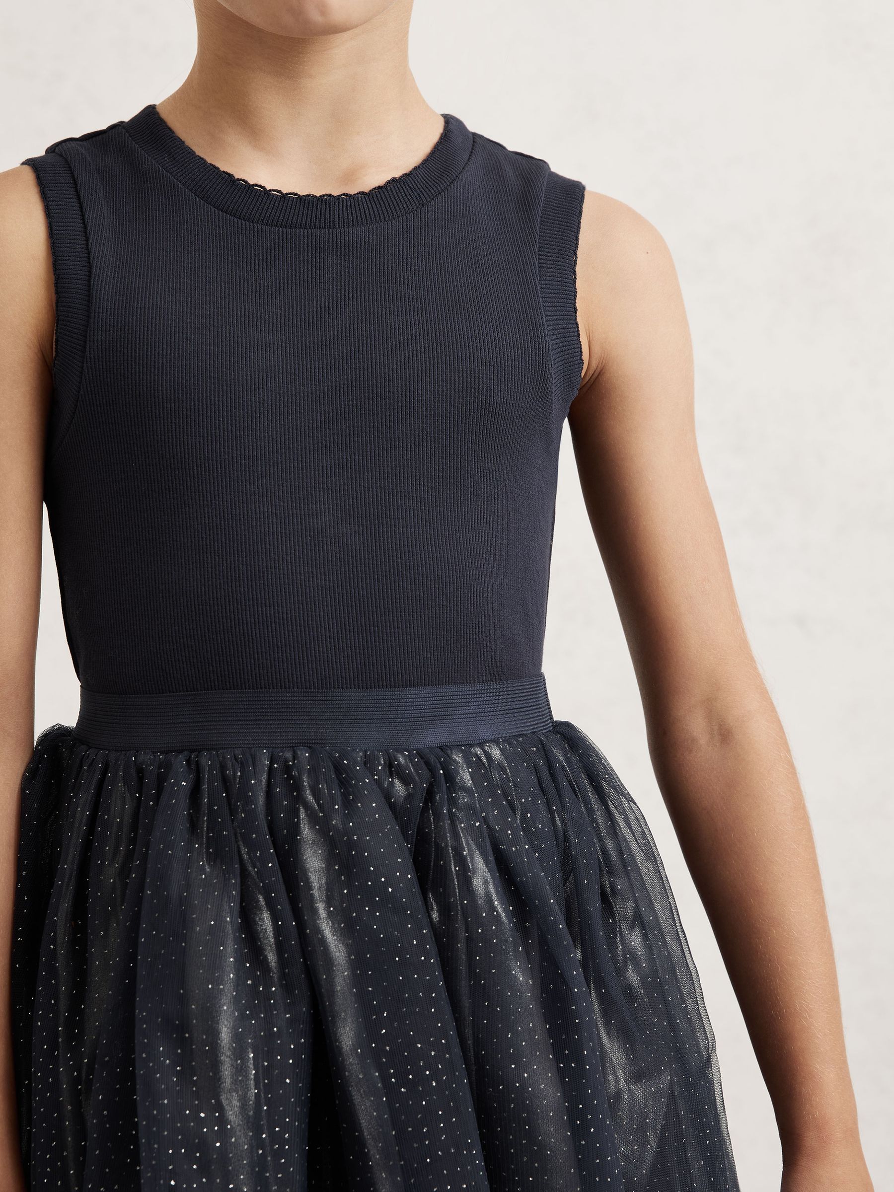 Knit-Bodice Tulle Dress in Navy - Image 3 of 4