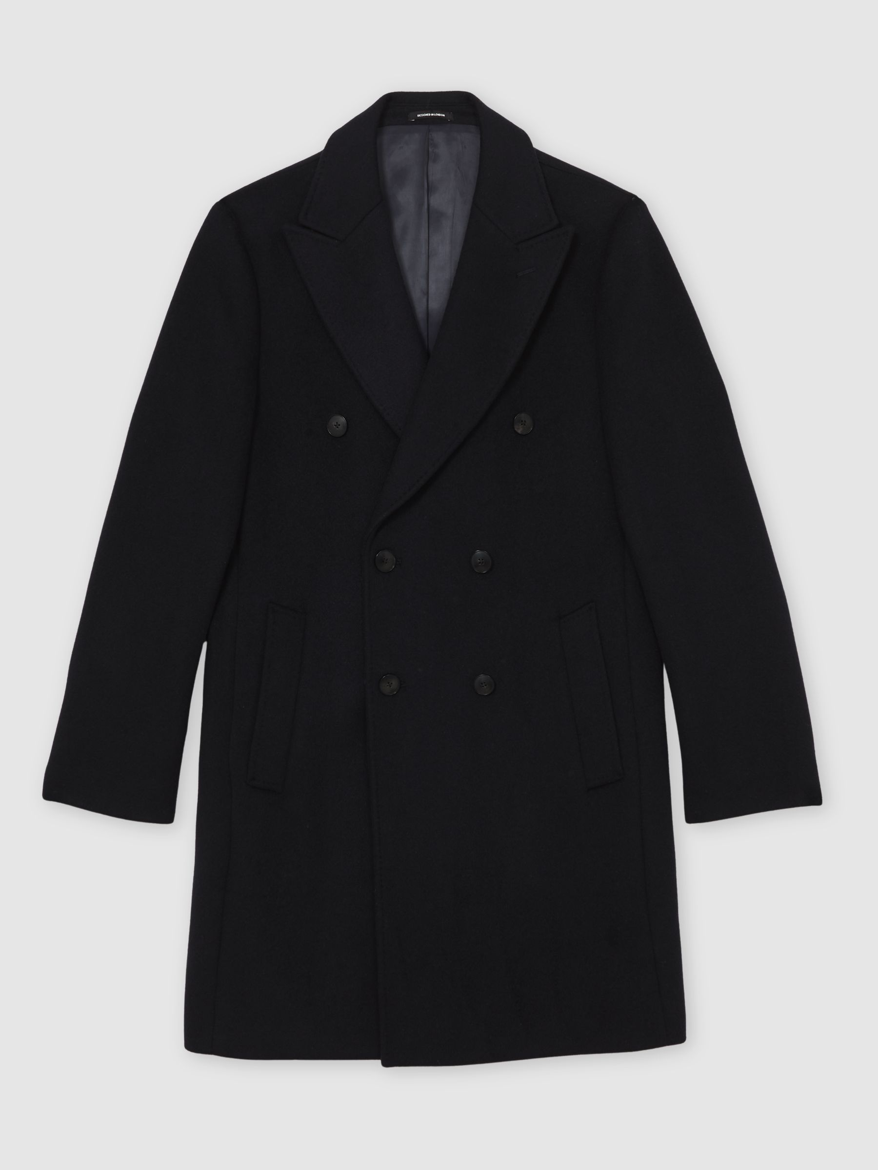 Wool-Blend Double-Breasted Overcoat in Navy - Image 2 of 7