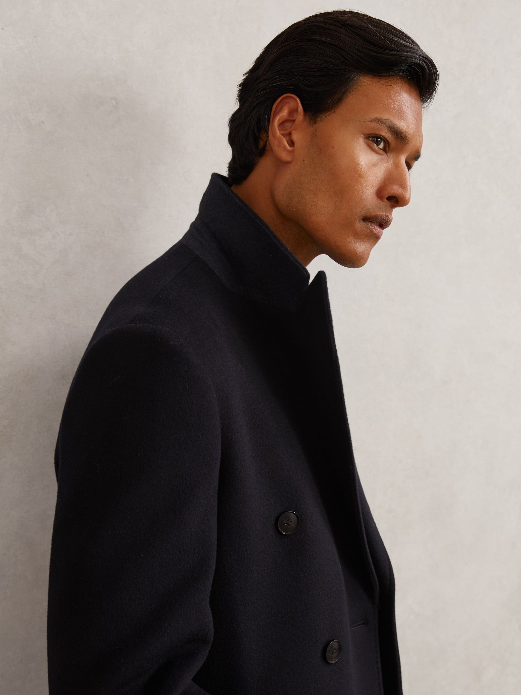 Wool-Blend Double-Breasted Overcoat in Navy - Image 3 of 7