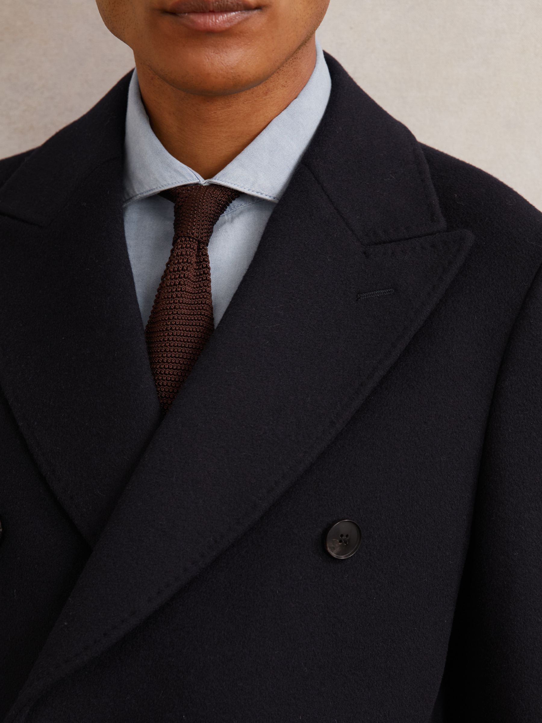 Wool-Blend Double-Breasted Overcoat in Navy - Image 4 of 7